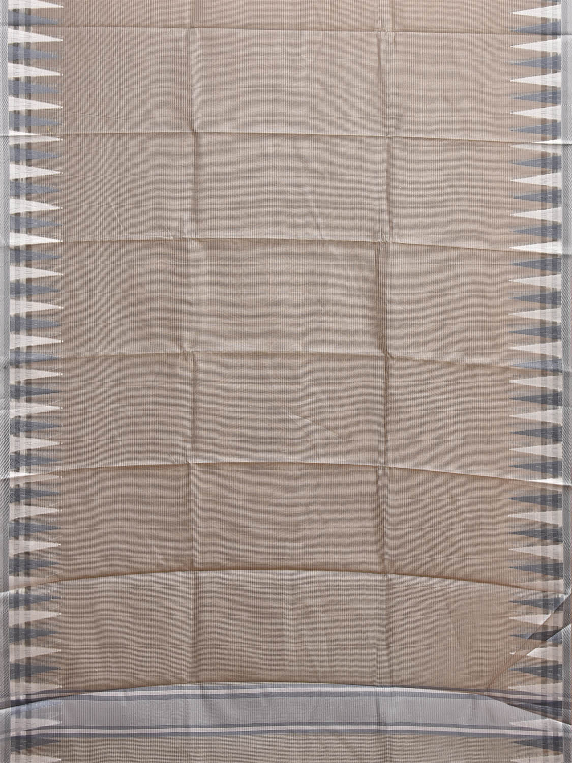 Light Brown and White Dhakai Jamdani Cotton Viscose Kota Saree with Small Checks and Temple Border Design dj0279