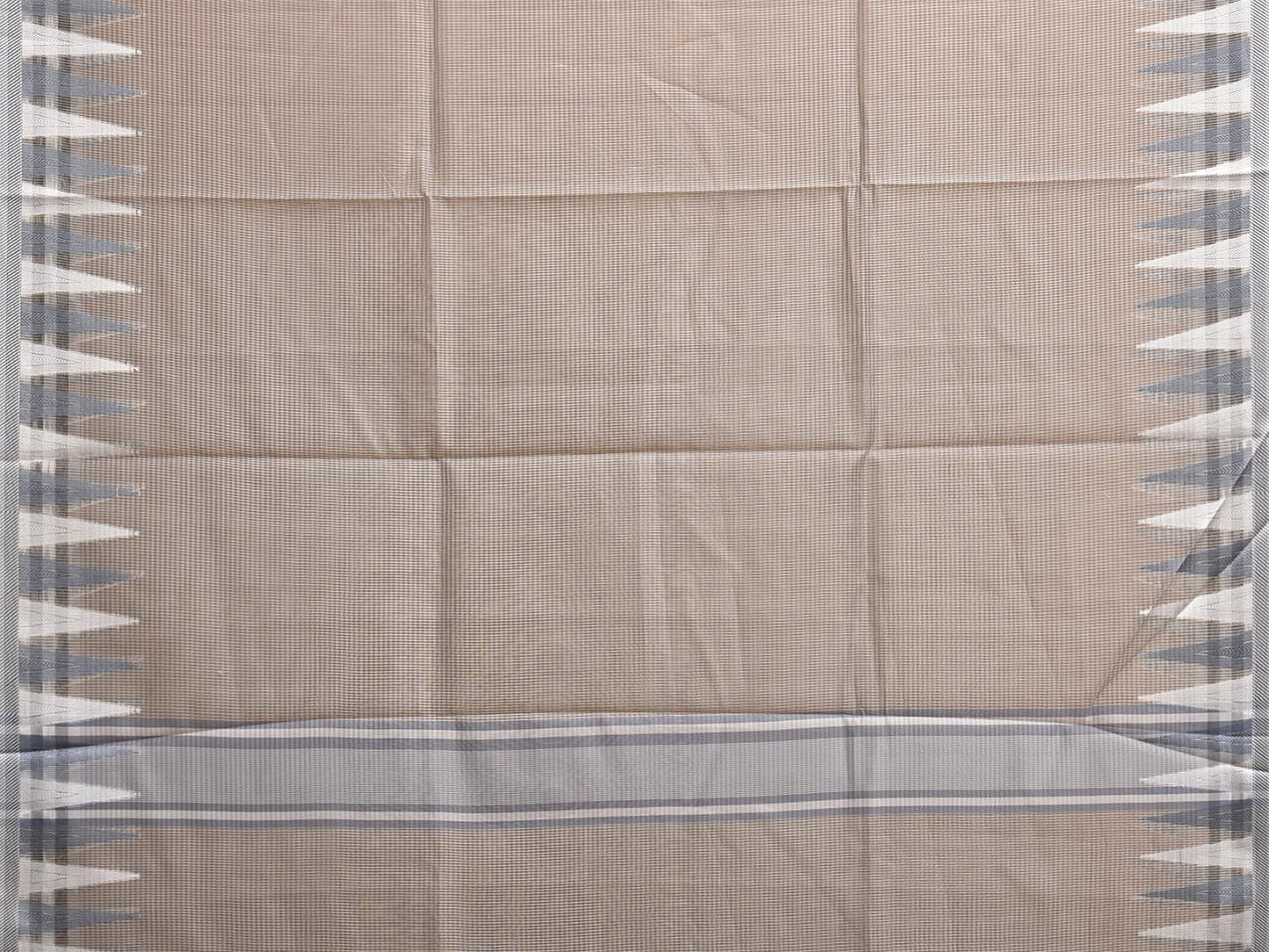 Light Brown and White Dhakai Jamdani Cotton Viscose Kota Saree with Small Checks and Temple Border Design dj0279