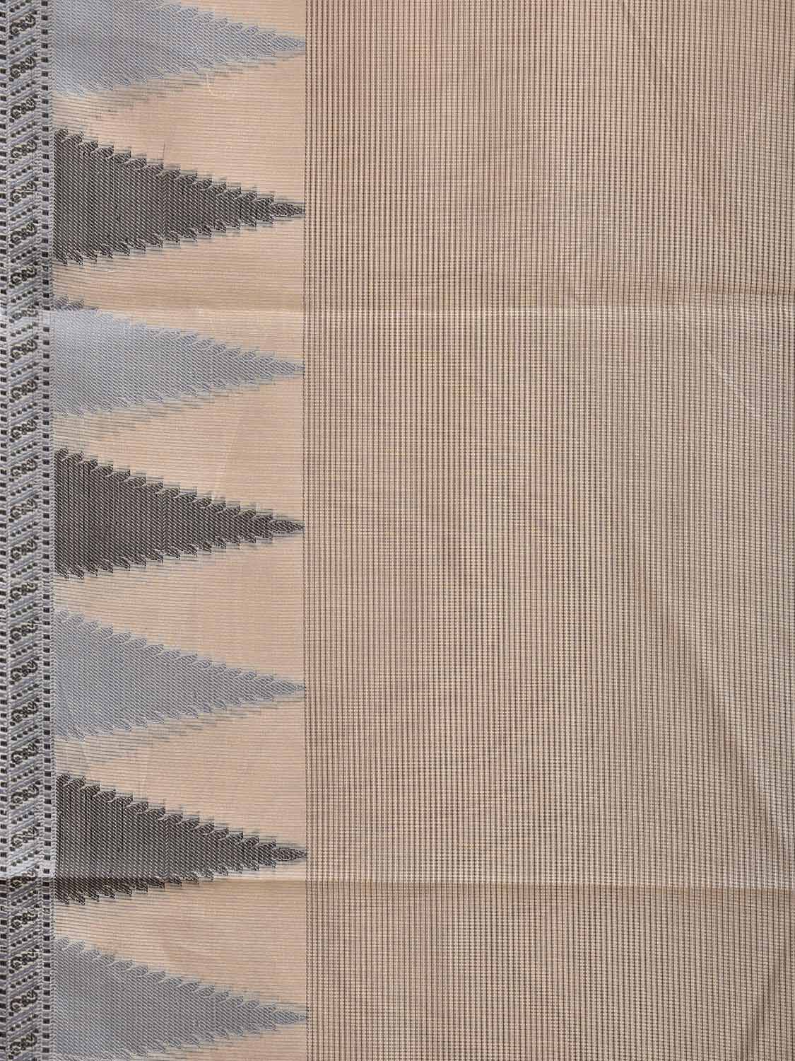 Cream and Grey Dhakai Jamdani Cotton Viscose Kota Saree with Small Checks and Temple Border Design dj0280