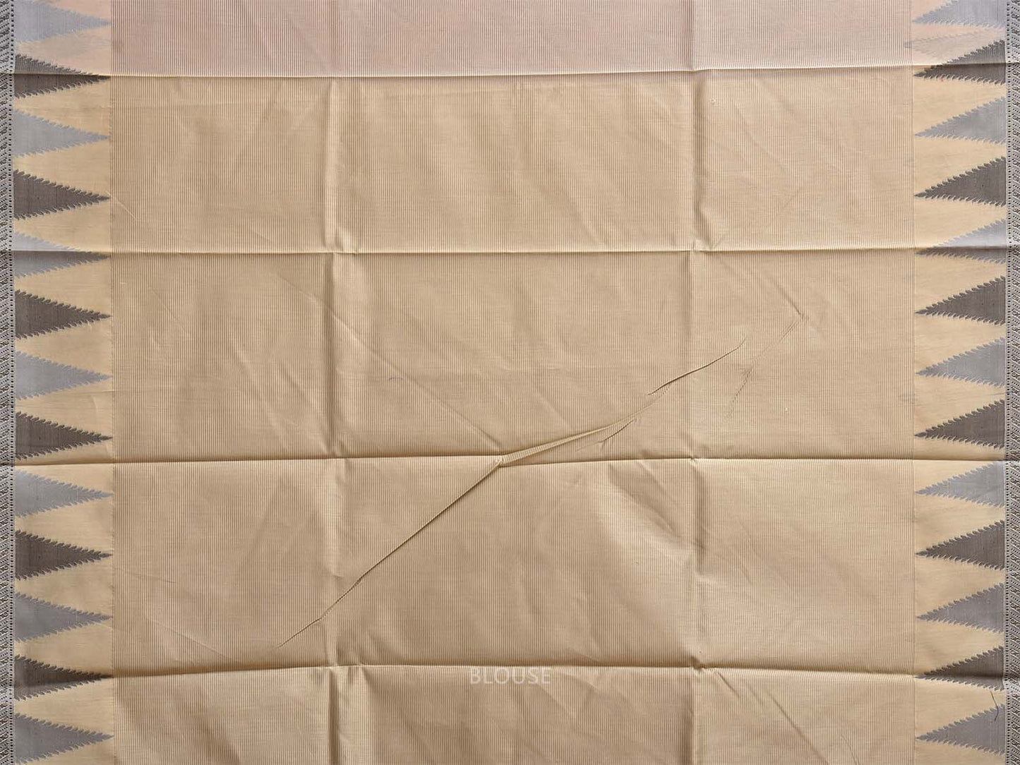 Cream and Grey Dhakai Jamdani Cotton Viscose Kota Saree with Small Checks and Temple Border Design dj0280