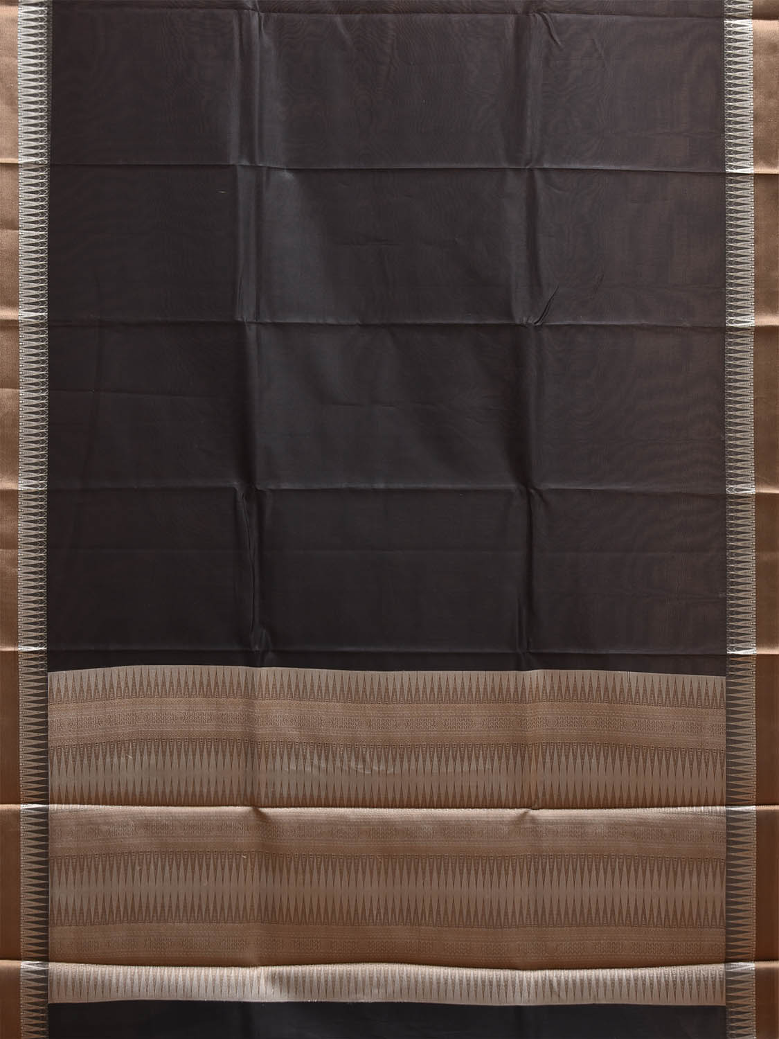 Black and Light Grey Dhakai Jamdani Viscose Plain Saree with Pallu and Temple Border Design dj0281