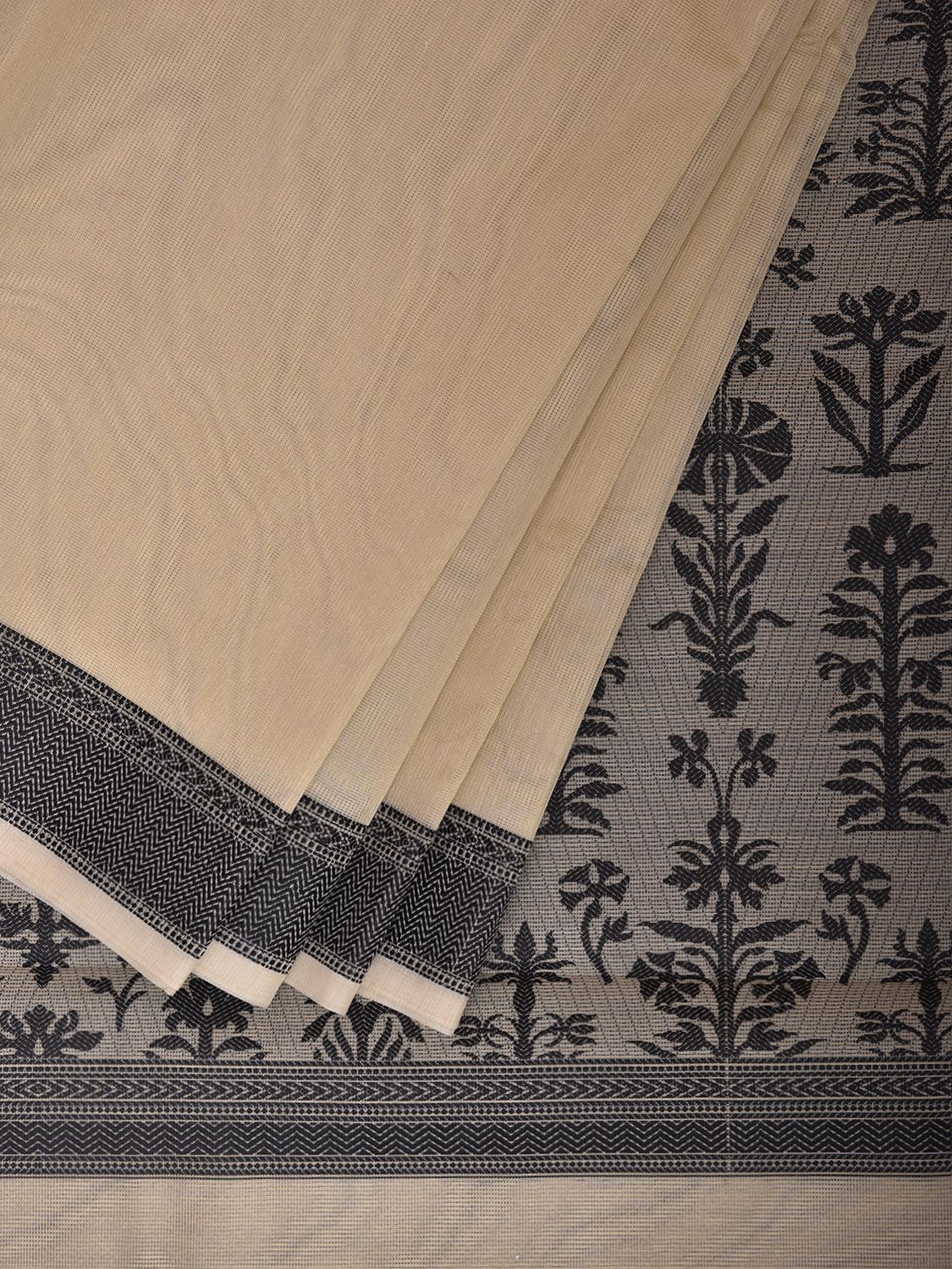 White and Black Dhakai Jamdani Cotton Viscose Kota Saree with Border and Pallu Design dj0282