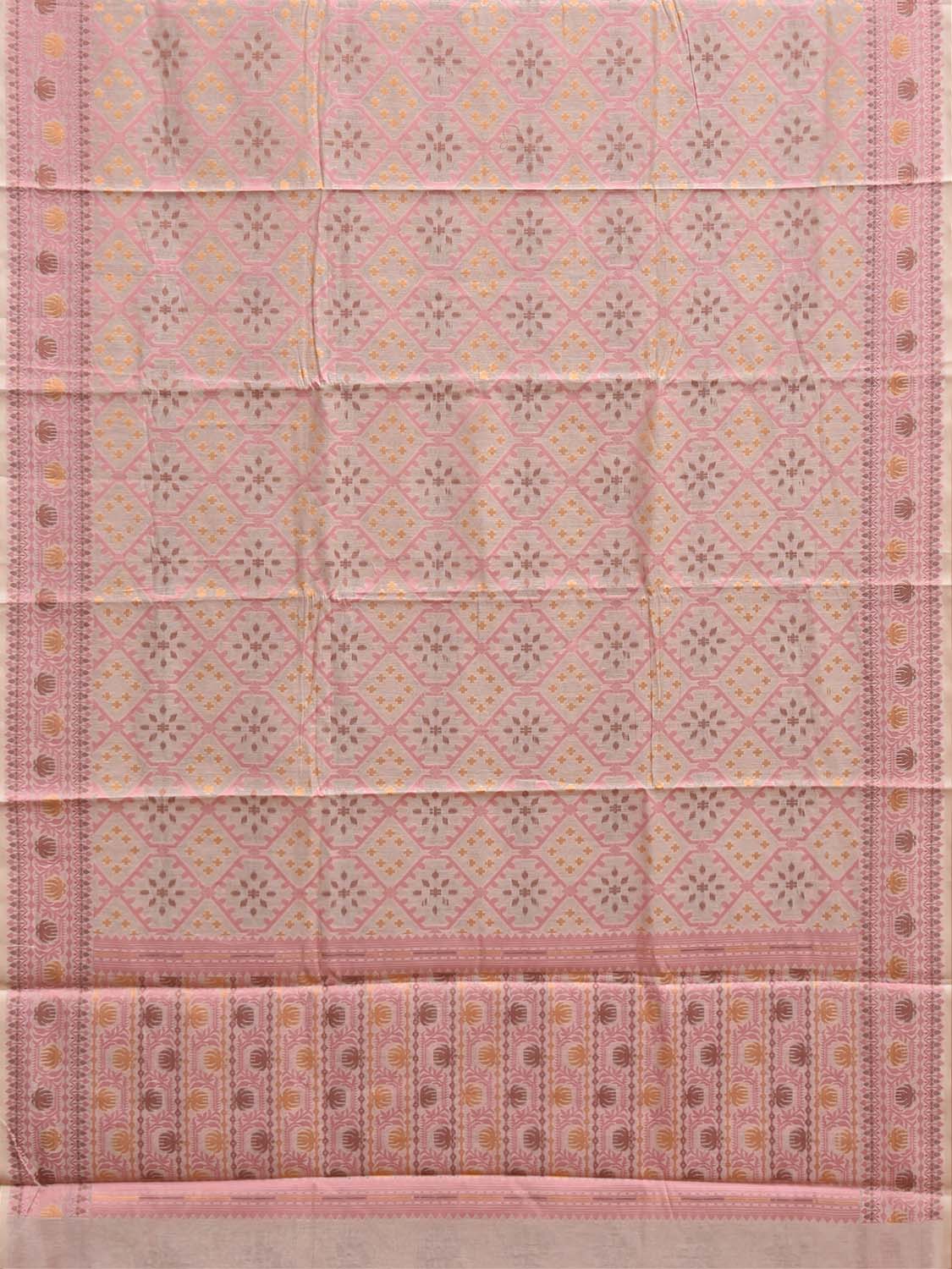 Cream and Baby Pink Dhakai Jamdani Cotton Viscose Saree with Grill and Pallu Design dj0285
