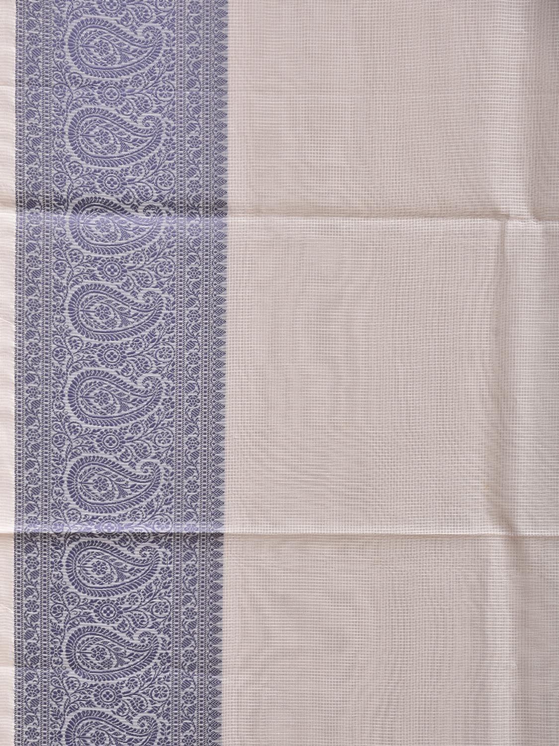 White and Blue Dhakai Jamdani Cotton Viscose Kota Saree with Pasley Border Design dj0286