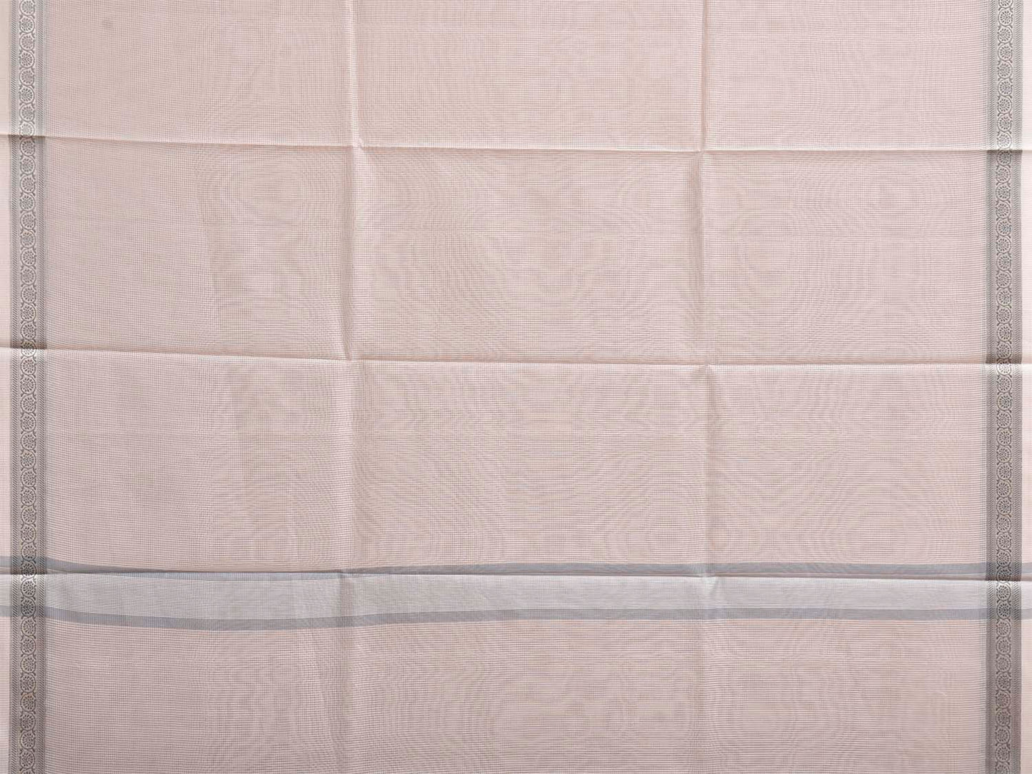 White and Light Grey Dhakai Jamdani Cotton Viscose Kota Saree with Small Border Design dj0287