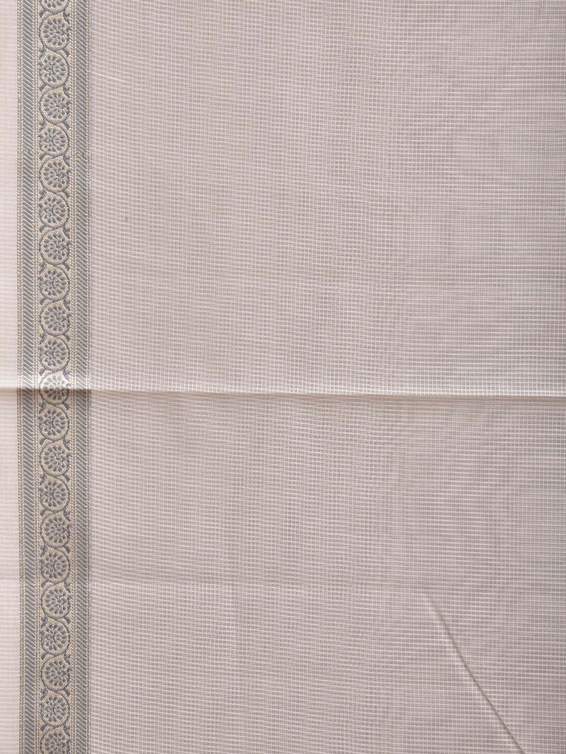 White and Light Grey Dhakai Jamdani Cotton Viscose Kota Saree with Small Border Design dj0287