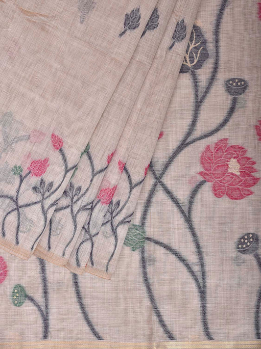 Off White Dhakai Jamdani Cotton Viscose Saree with Floral Border and Pallu Design dj0288