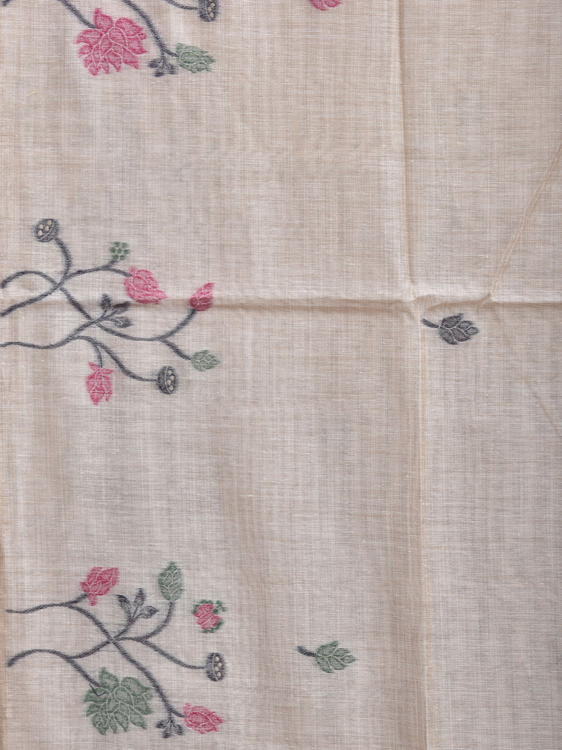 Off White Dhakai Jamdani Cotton Viscose Saree with Floral Border and Pallu Design dj0288