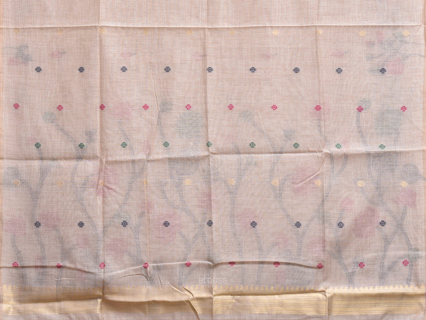 Off White Dhakai Jamdani Cotton Viscose Saree with Floral Border and Pallu Design dj0288