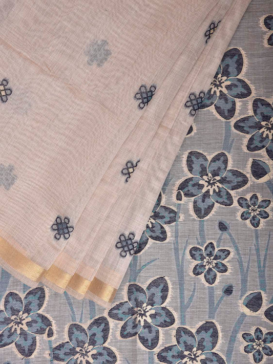 White Dhakai Jamdani Cotton Viscose Saree with Floral Pallu Design dj0293