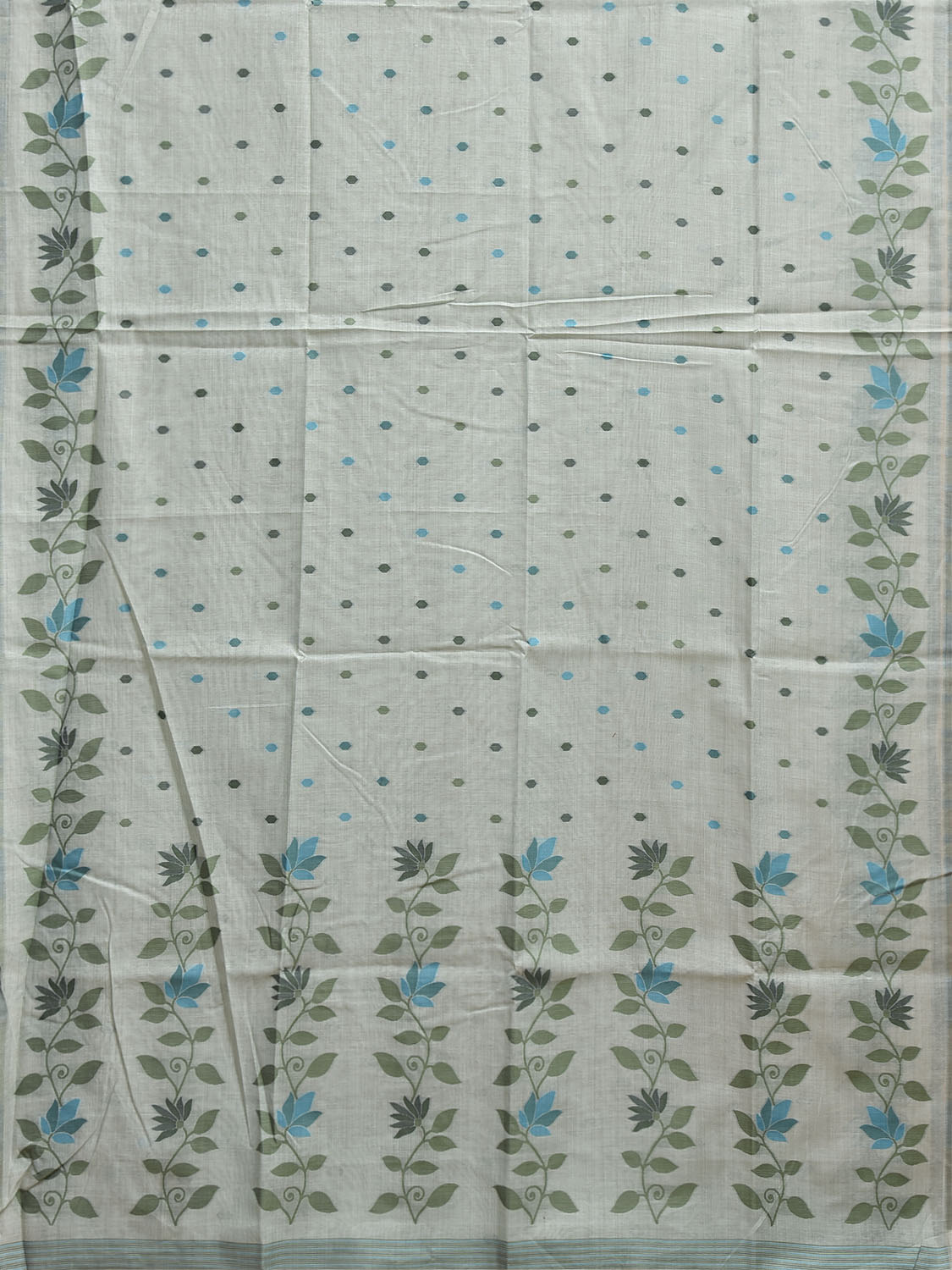 Sea Green Dhakai Jamdani Cotton Viscose Saree with Floral Border and Pallu Design dj0294