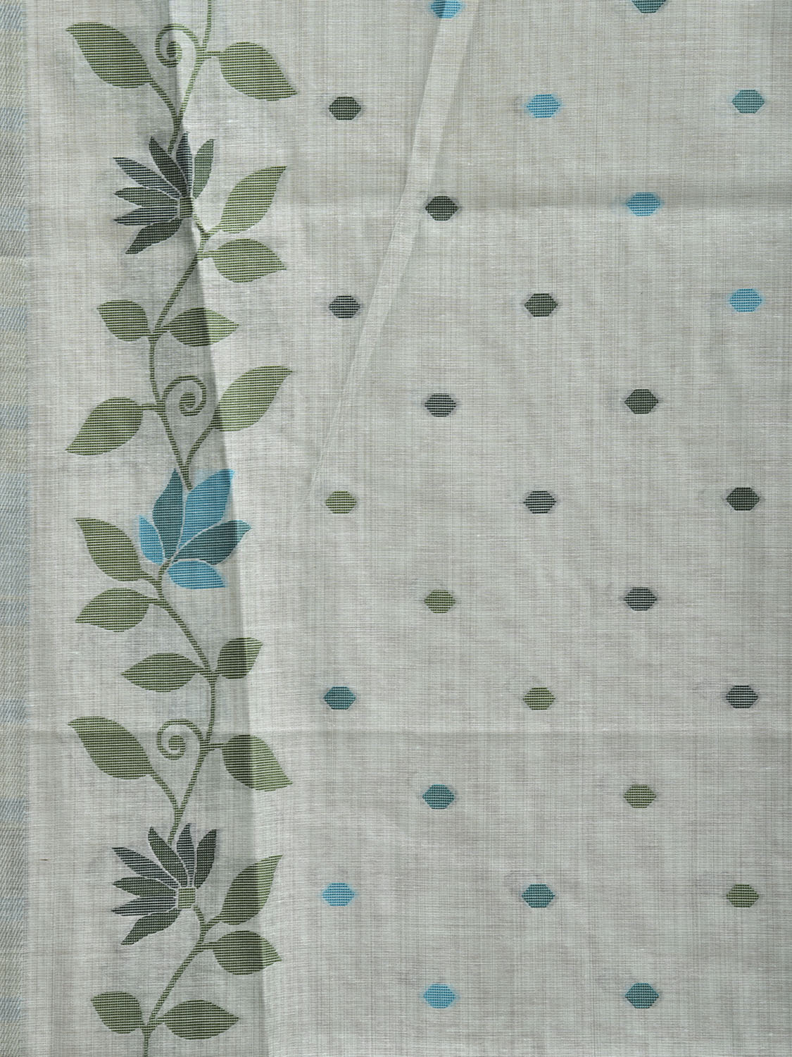 Sea Green Dhakai Jamdani Cotton Viscose Saree with Floral Border and Pallu Design dj0294