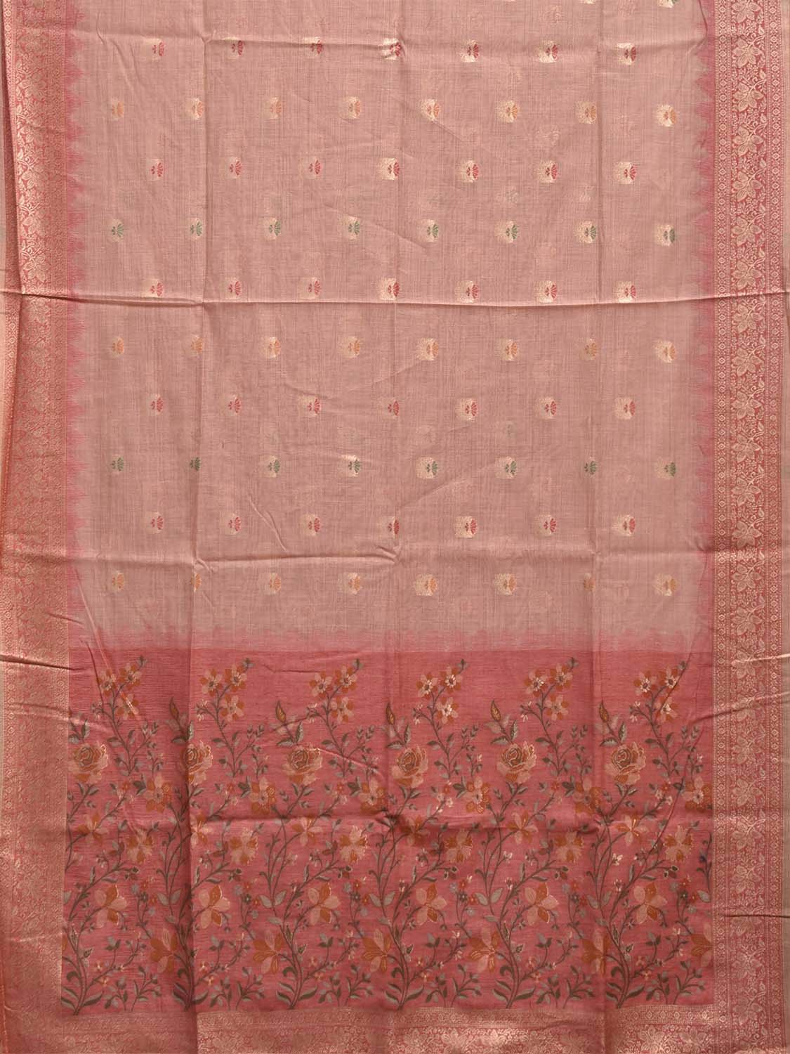 Peach Dhakai Jamdani Cotton Viscose Saree with Floral Pallu and Border Design dj0295