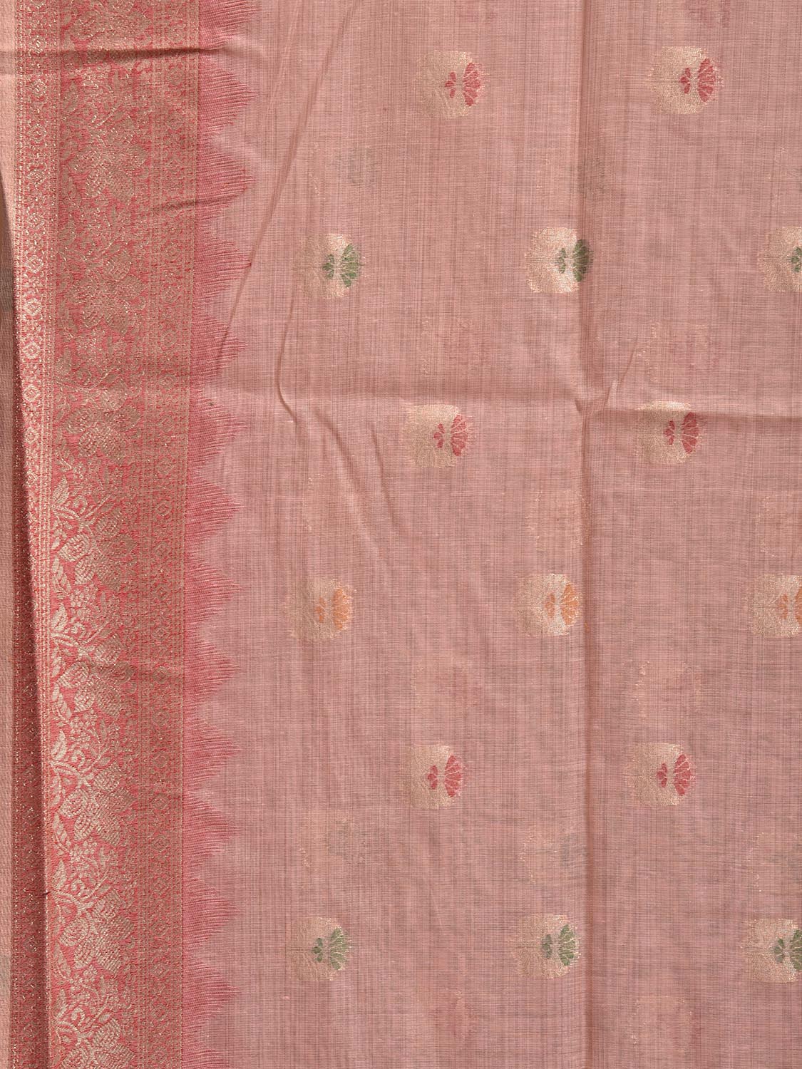 Peach Dhakai Jamdani Cotton Viscose Saree with Floral Pallu and Border Design dj0295
