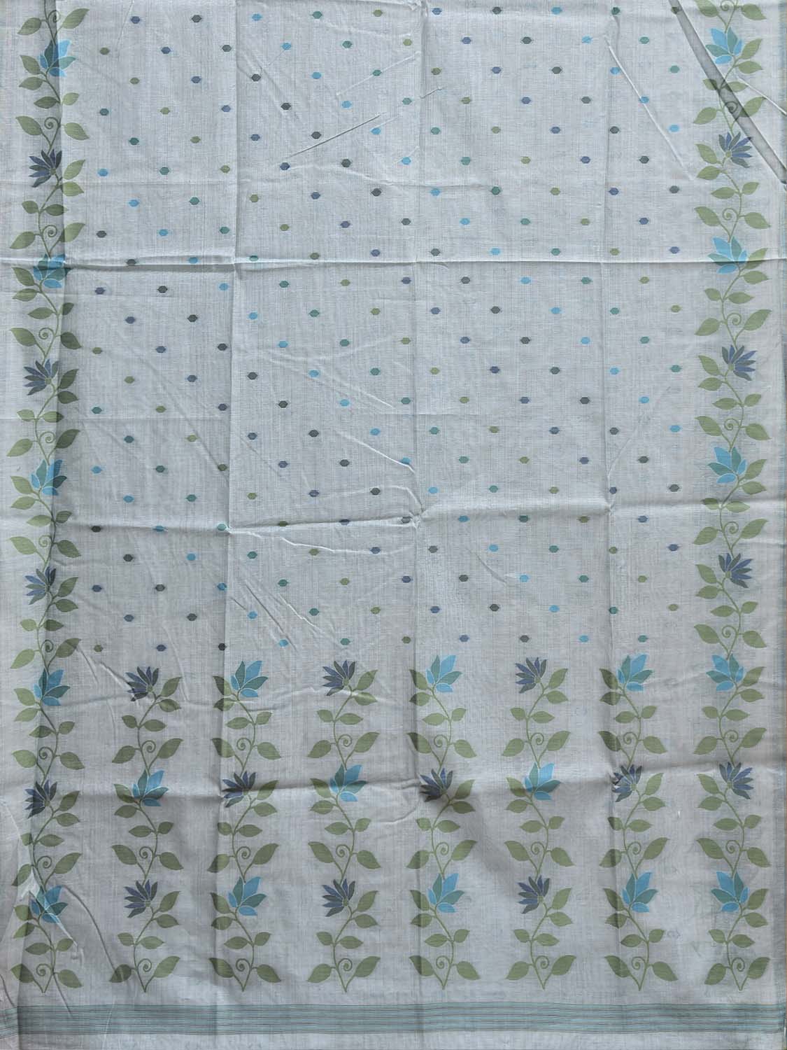 Light Blue Dhakai Jamdani Cotton Viscose Saree with Floral Border and Pallu Design dj0296
