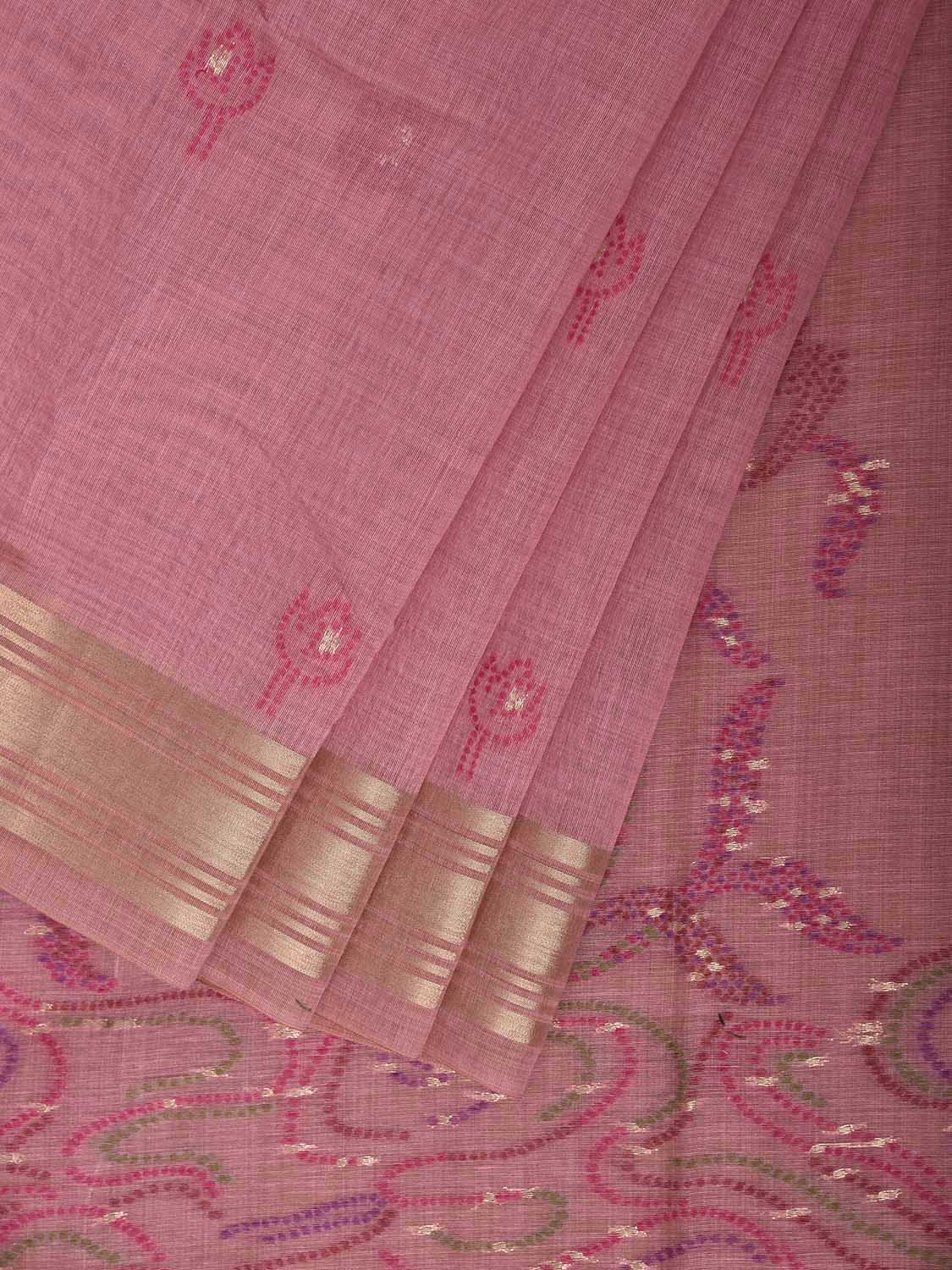 Light Pink Dhakai Jamdani Cotton Viscose Saree with Floral Pallu Design dj0297