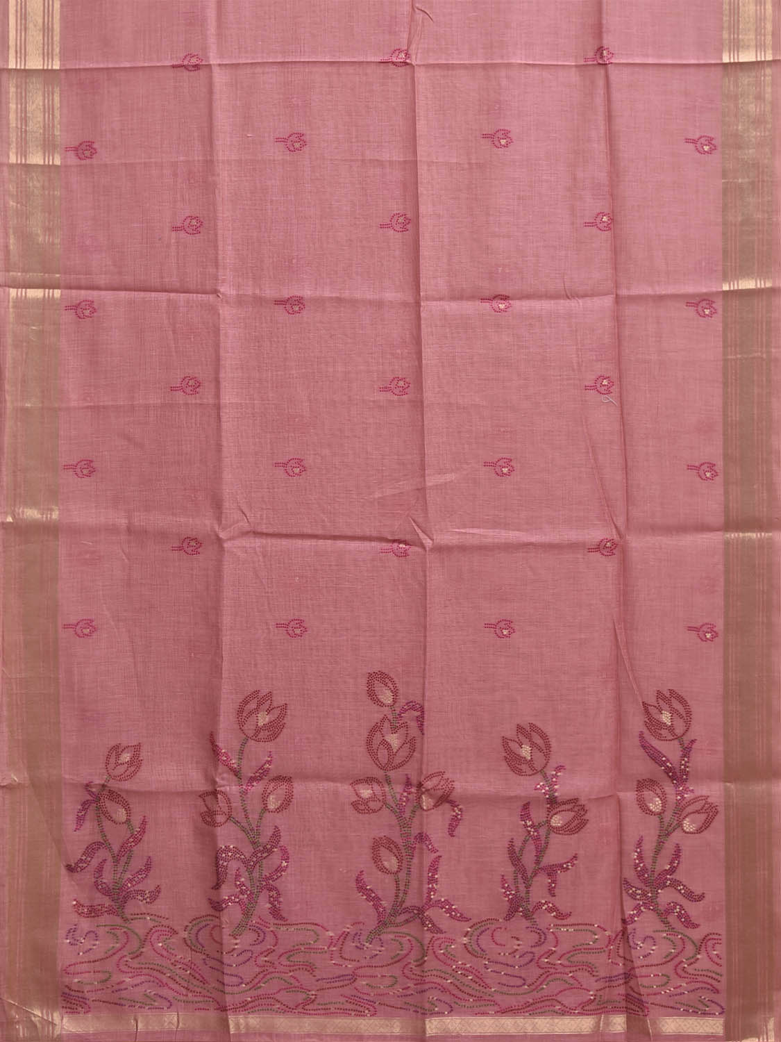 Light Pink Dhakai Jamdani Cotton Viscose Saree with Floral Pallu Design dj0297