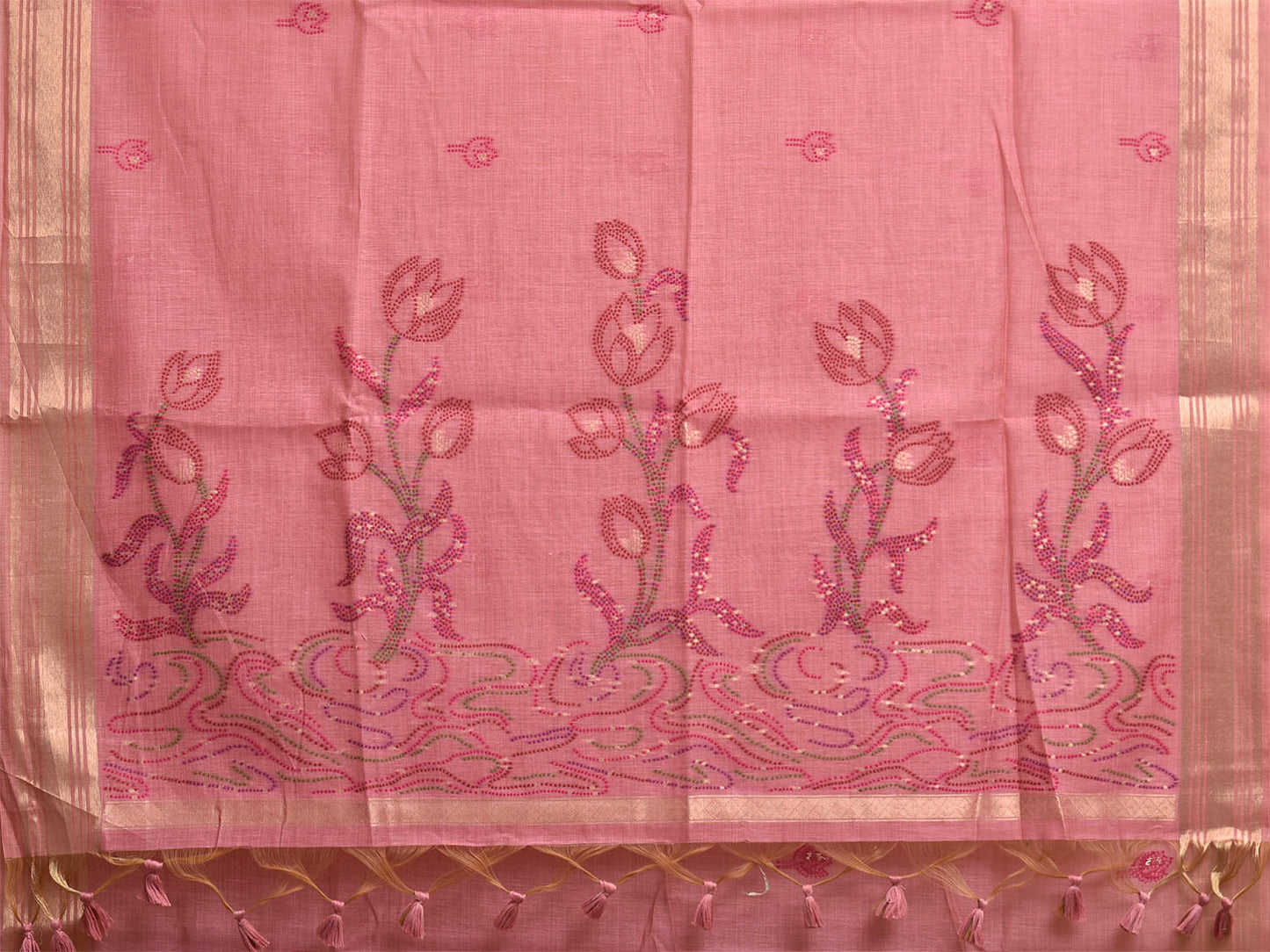 Light Pink Dhakai Jamdani Cotton Viscose Saree with Floral Pallu Design dj0297