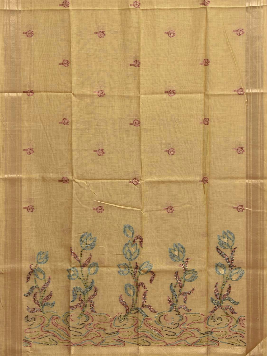 Yellow Dhakai Jamdani Cotton Viscose Saree with Floral Pallu Design dj0298