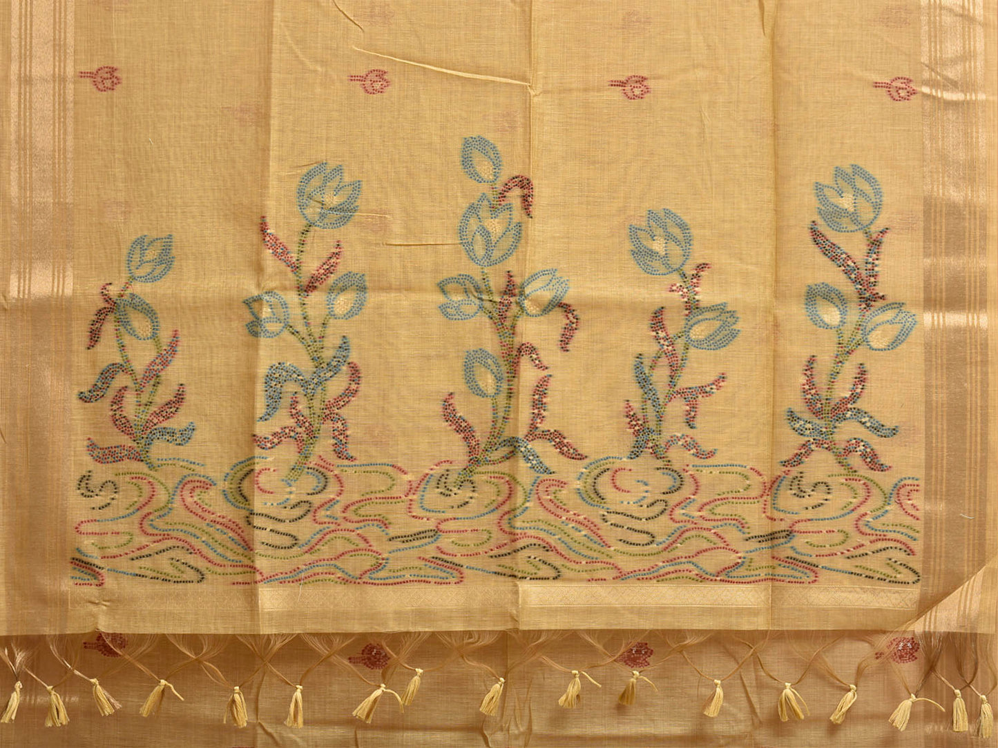 Yellow Dhakai Jamdani Cotton Viscose Saree with Floral Pallu Design dj0298