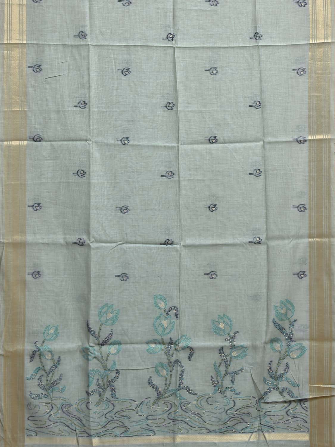 Sea Blue Dhakai Jamdani Cotton Viscose Saree with Floral Pallu Design dj0299