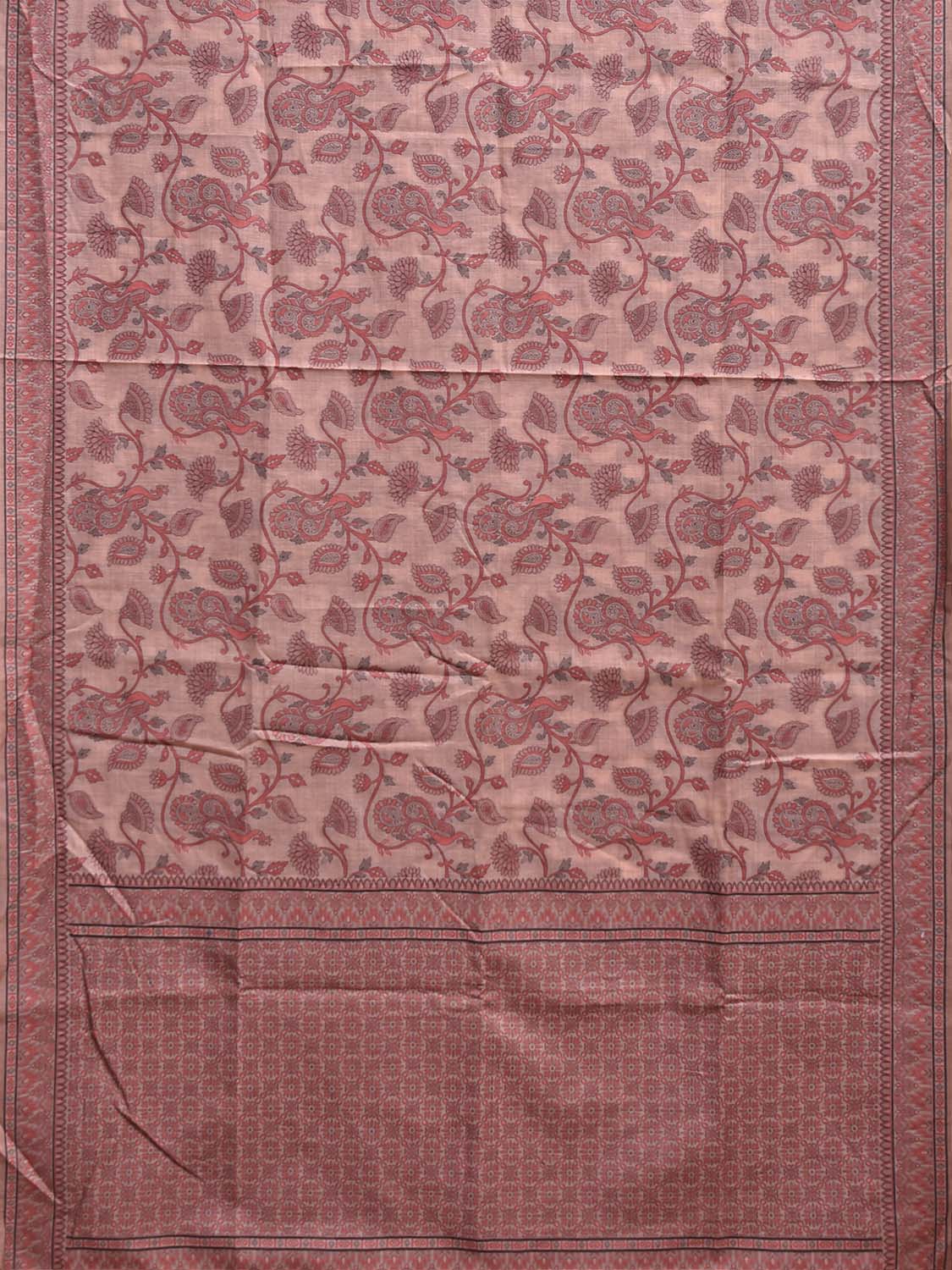 Light Peach Dhakai Jamdani Cotton Viscose Saree with All Over Peacocks Design dj0300