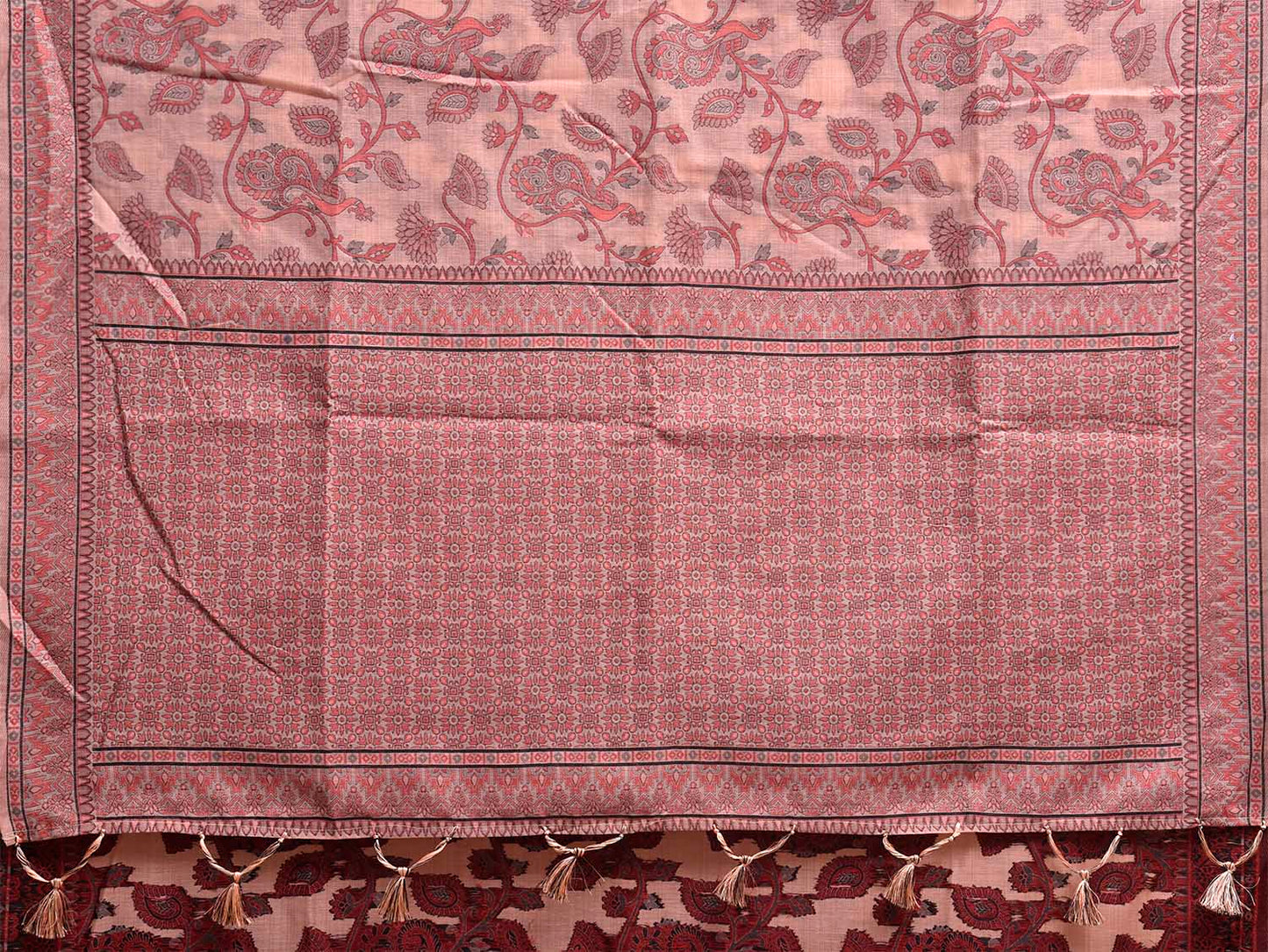 Light Peach Dhakai Jamdani Cotton Viscose Saree with All Over Peacocks Design dj0300
