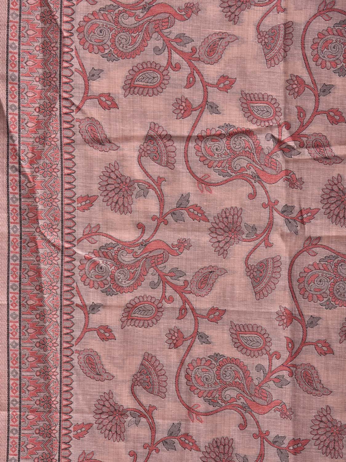 Light Peach Dhakai Jamdani Cotton Viscose Saree with All Over Peacocks Design dj0300
