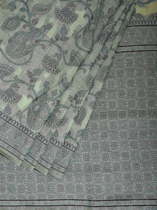 Light Green Dhakai Jamdani Cotton Viscose Saree with All Over Peacocks Design dj0301