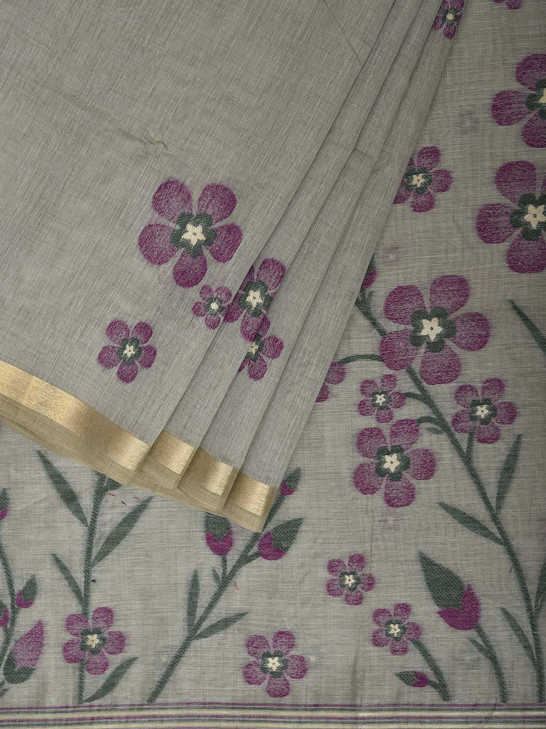 Sea Green Dhakai Jamdani Cotton Viscose Saree with Floral Pallu and Buta Design dj0302