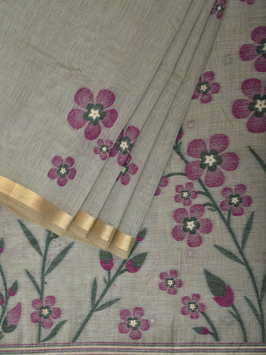 Sea Green Dhakai Jamdani Cotton Viscose Saree with Floral Pallu and Buta Design dj0302