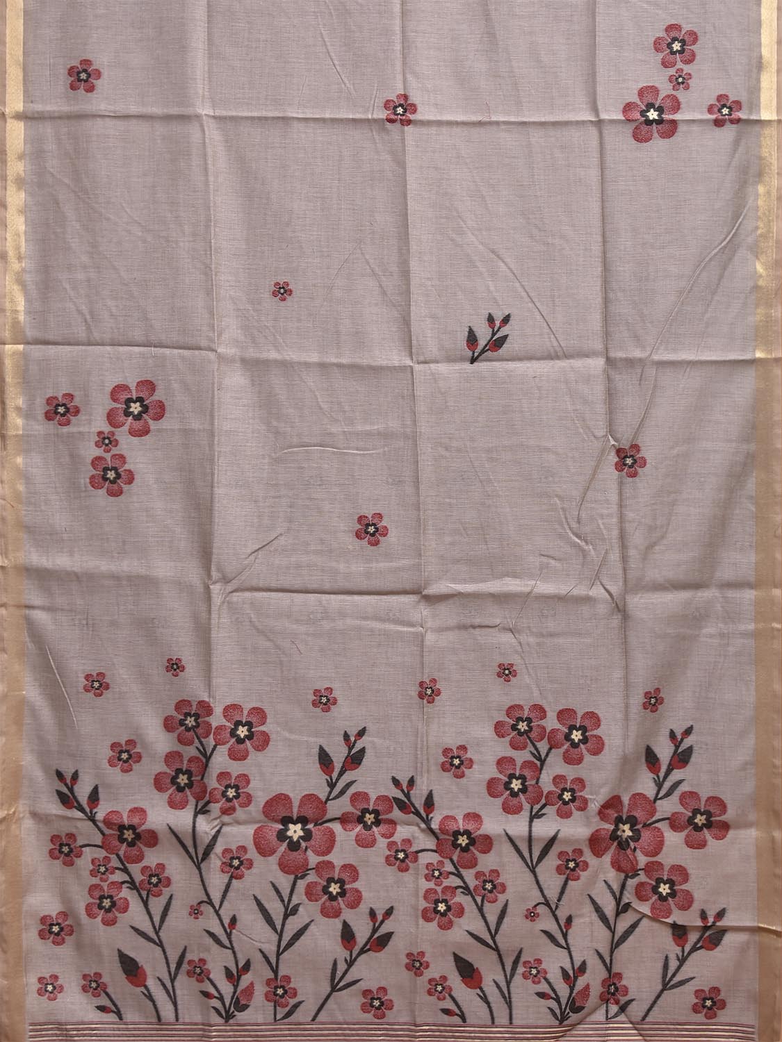 Light Grey Dhakai Jamdani Cotton Viscose Saree with Floral Pallu and Buta Design dj0303