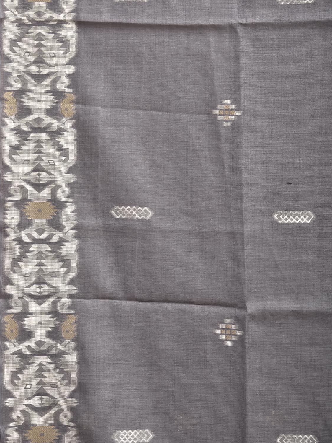 Grey Dhakai Jamdani Cotton Viscose Saree with Geometric Pallu and Border Design dj0304
