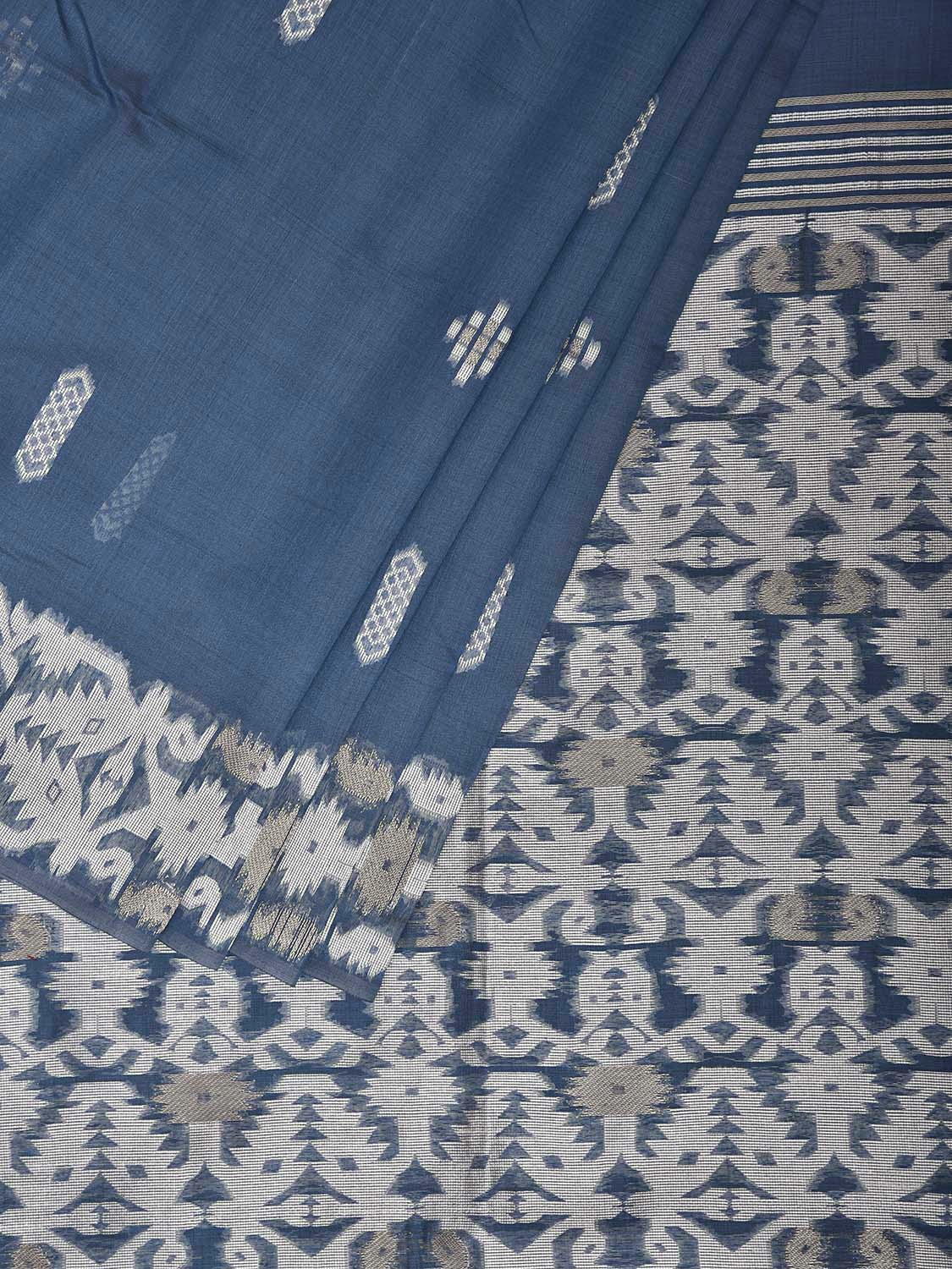 Blue Dhakai Jamdani Cotton Viscose Saree with Geometric Pallu and Border Design dj0305
