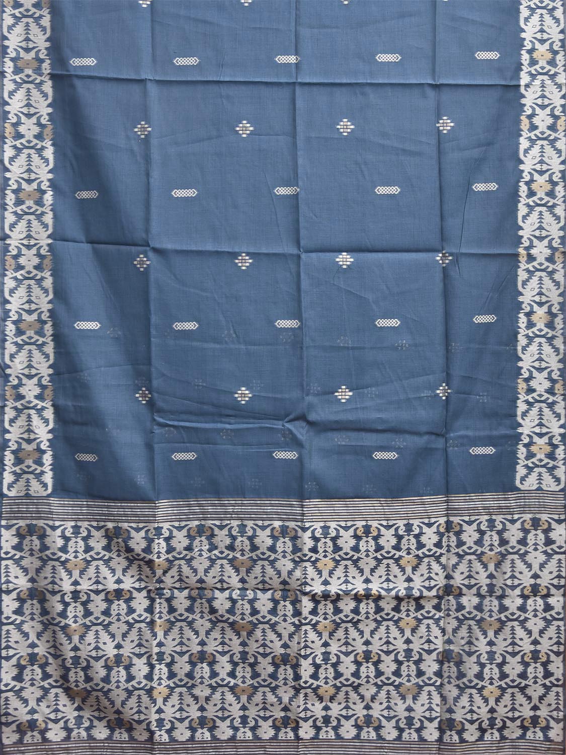 Blue Dhakai Jamdani Cotton Viscose Saree with Geometric Pallu and Border Design dj0305