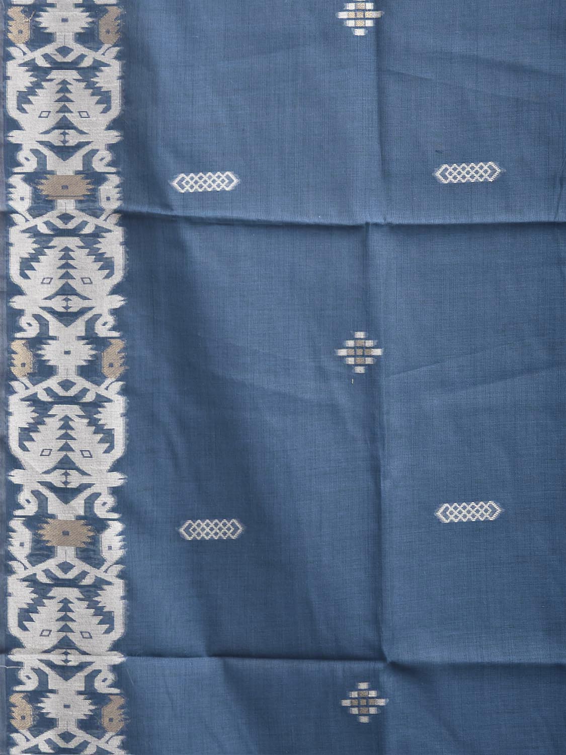 Blue Dhakai Jamdani Cotton Viscose Saree with Geometric Pallu and Border Design dj0305
