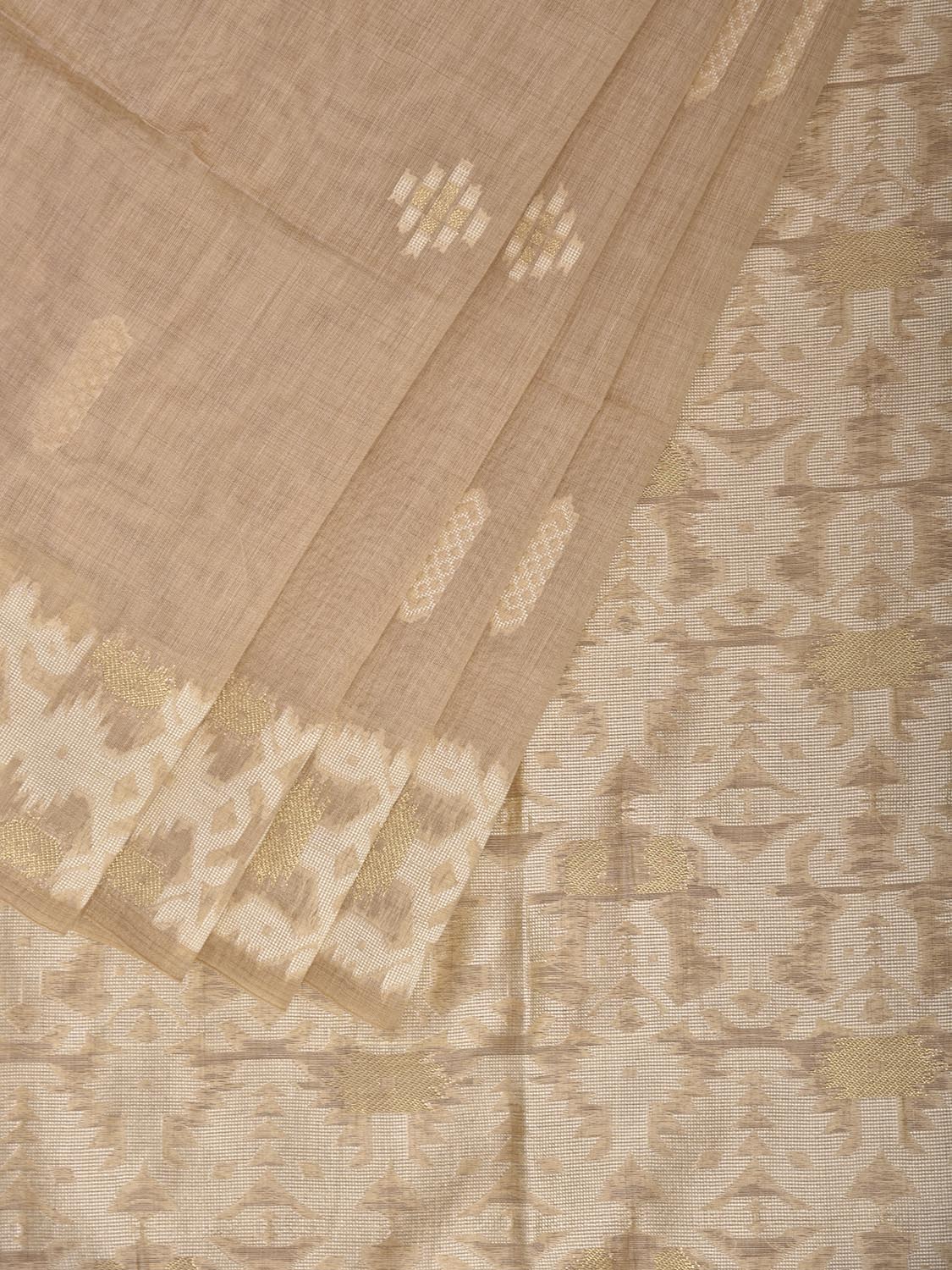 Cream Dhakai Jamdani Cotton Viscose Saree with Geometric Pallu and Border Design dj0306