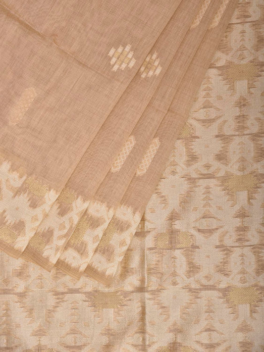 Cream Dhakai Jamdani Cotton Viscose Saree with Geometric Pallu and Border Design dj0306