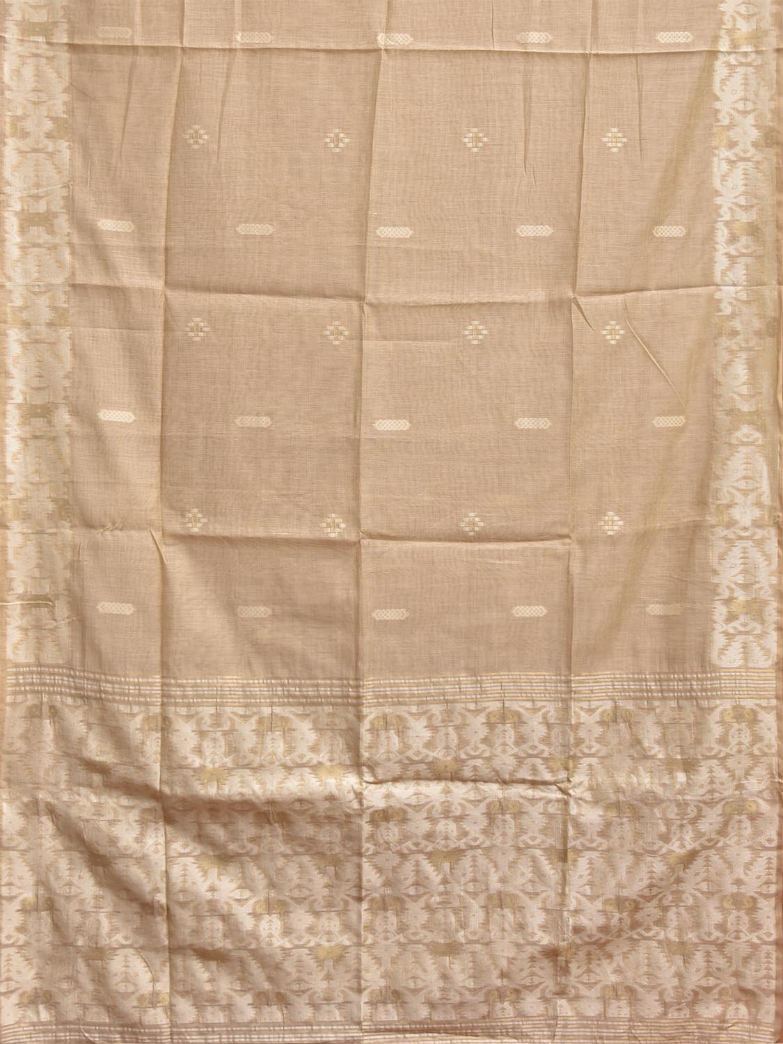 Cream Dhakai Jamdani Cotton Viscose Saree with Geometric Pallu and Border Design dj0306