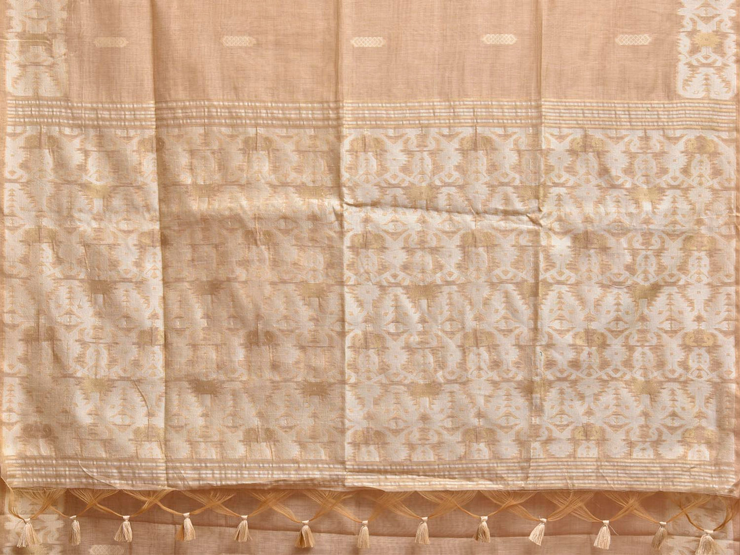 Cream Dhakai Jamdani Cotton Viscose Saree with Geometric Pallu and Border Design dj0306