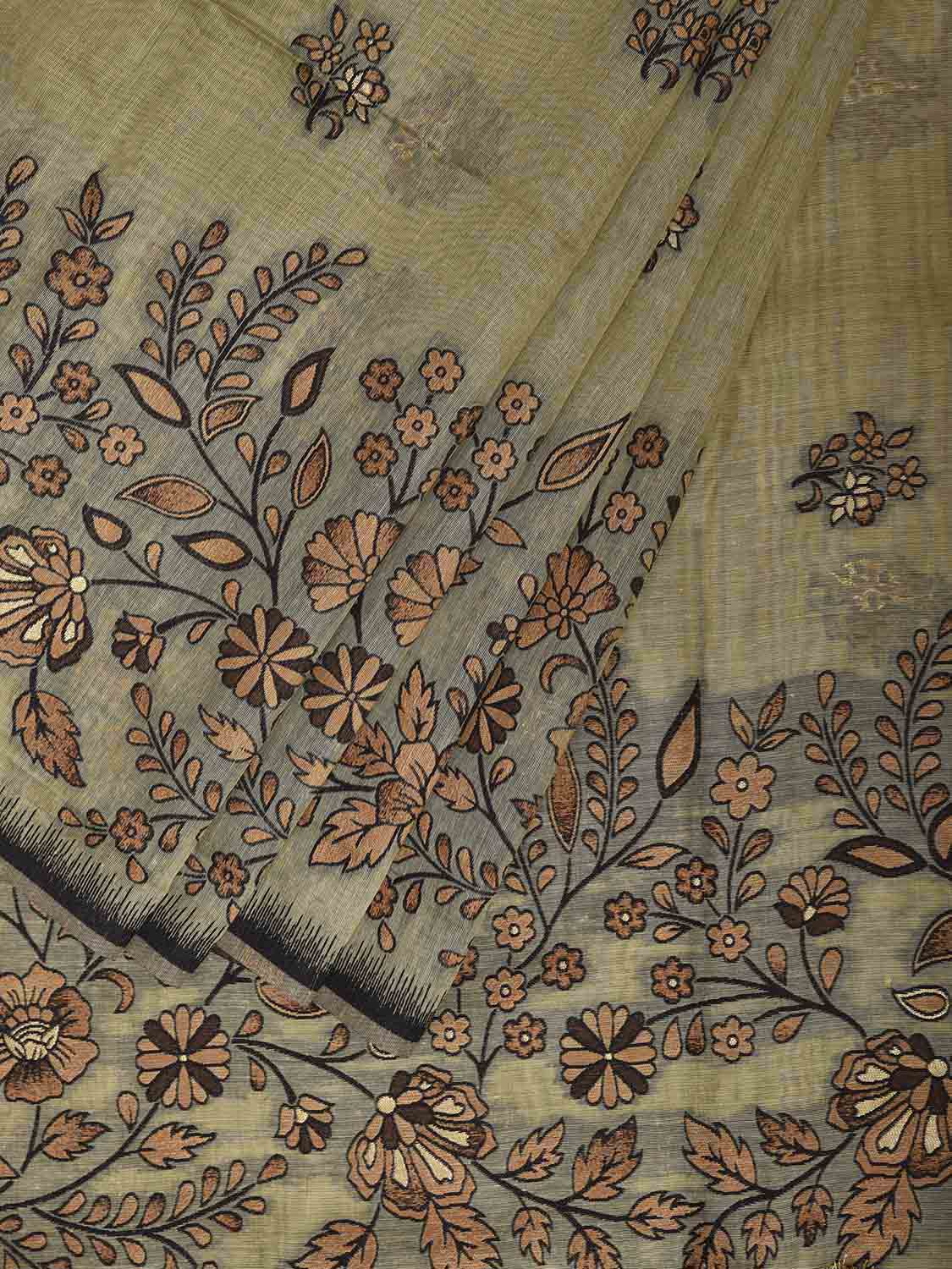 Light Yellow Dhakai Jamdani Cotton Viscose Saree with Floral Pallu and Border Design dj0307