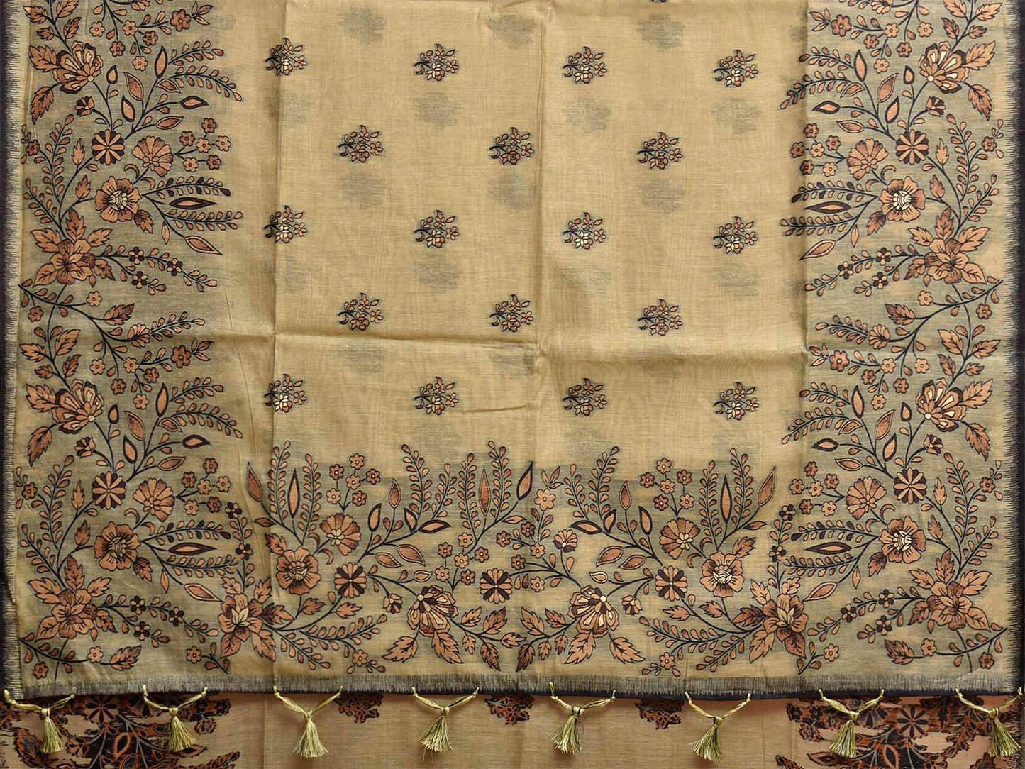 Light Yellow Dhakai Jamdani Cotton Viscose Saree with Floral Pallu and Border Design dj0307