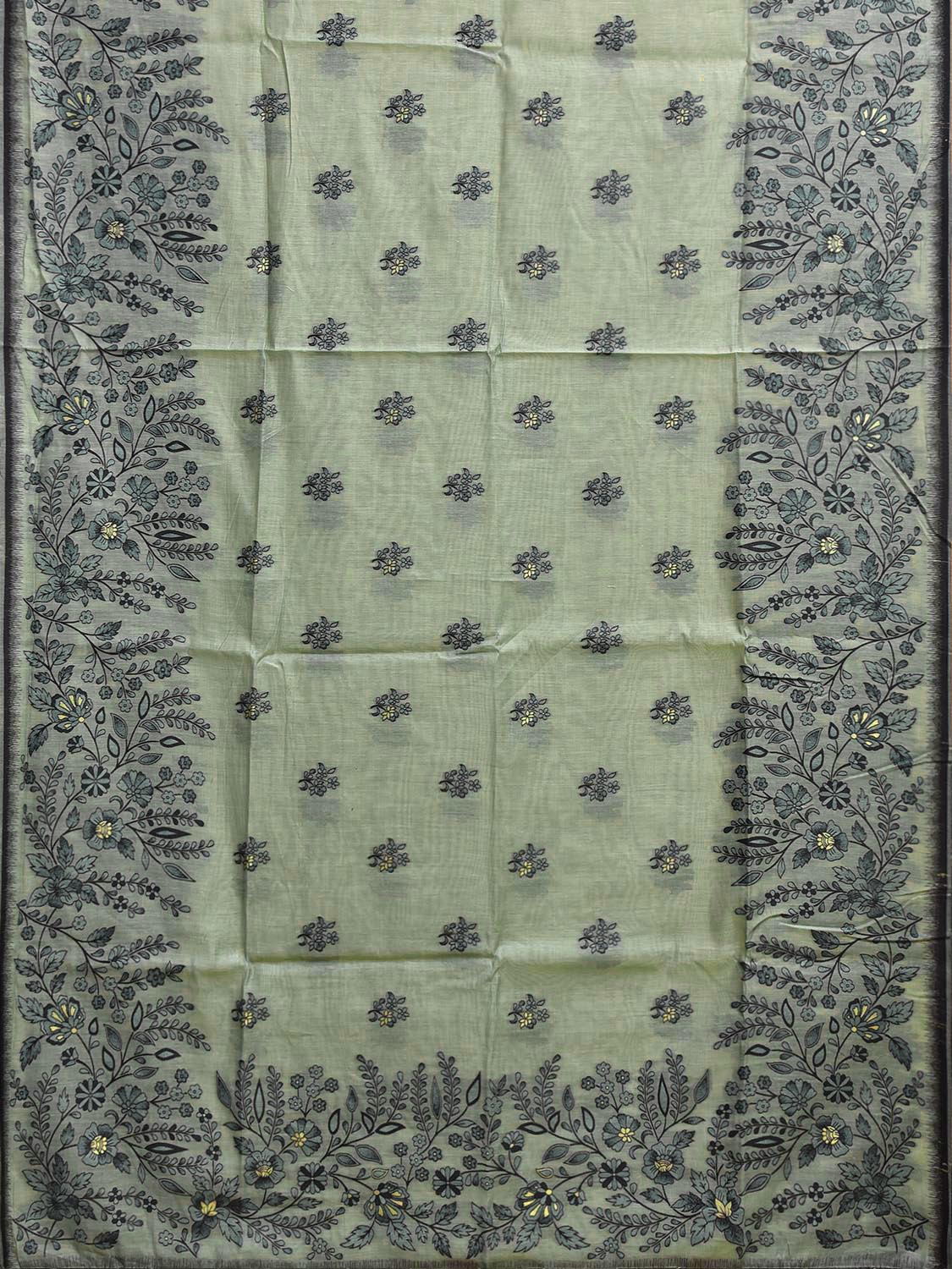 Sea Green Dhakai Jamdani Cotton Viscose Saree with Floral Pallu and Border Design dj0308