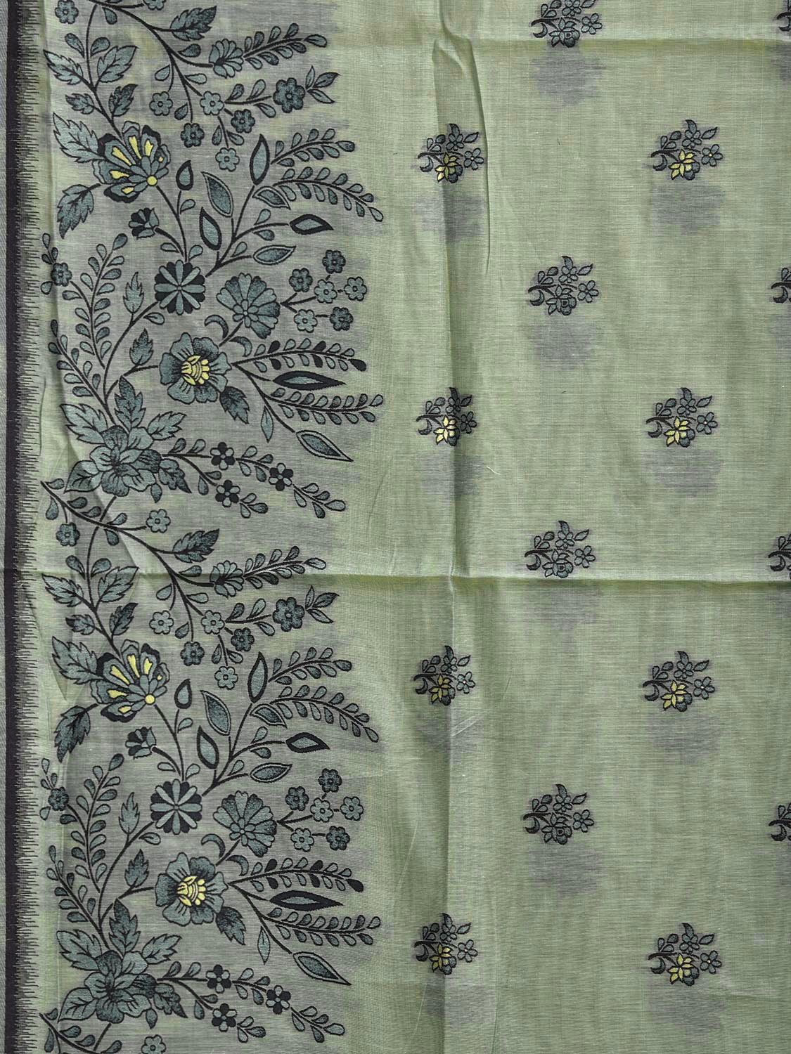 Sea Green Dhakai Jamdani Cotton Viscose Saree with Floral Pallu and Border Design dj0308