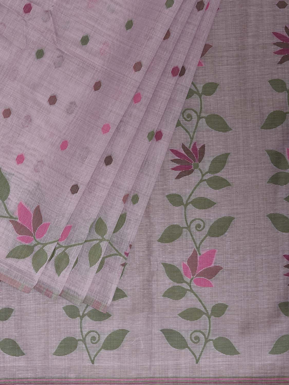 Light Pink Dhakai Jamdani Cotton Viscose Saree with Floral Pallu and Border Design dj0310