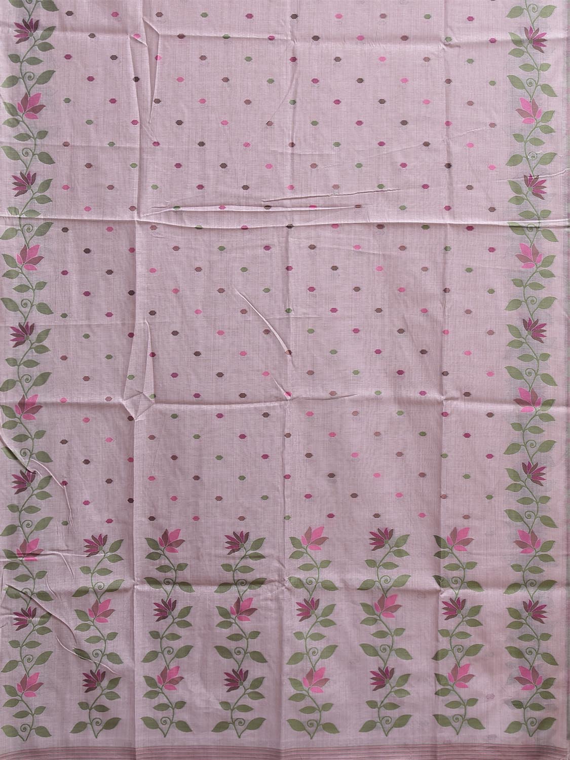 Light Pink Dhakai Jamdani Cotton Viscose Saree with Floral Pallu and Border Design dj0310