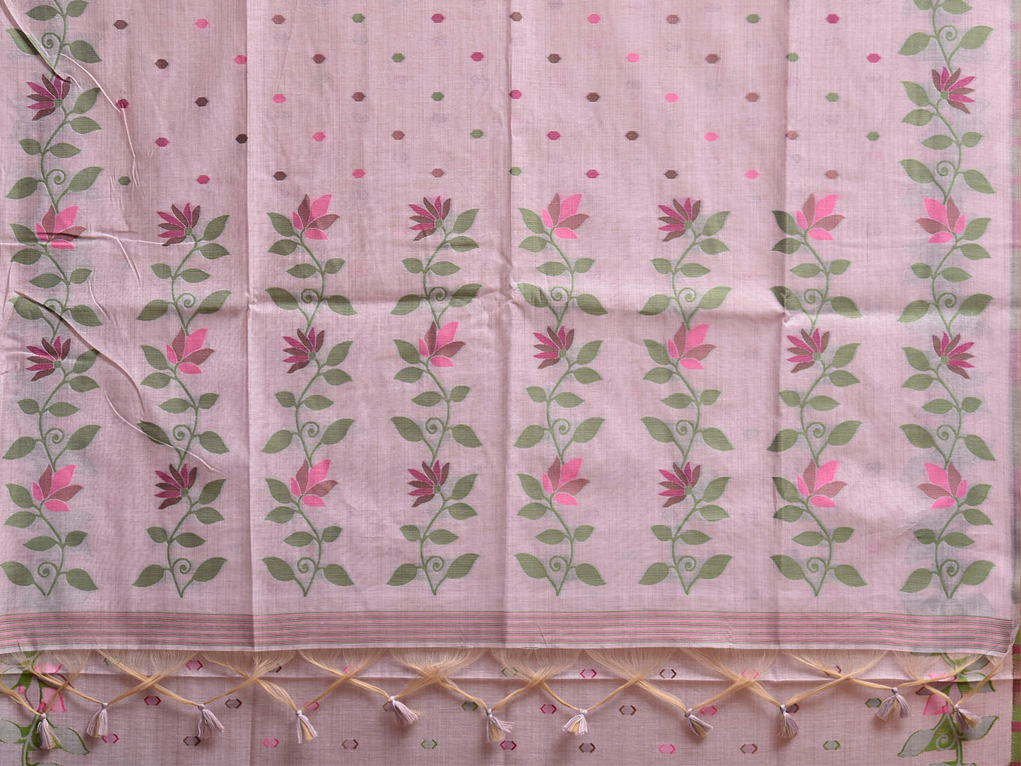 Light Pink Dhakai Jamdani Cotton Viscose Saree with Floral Pallu and Border Design dj0310
