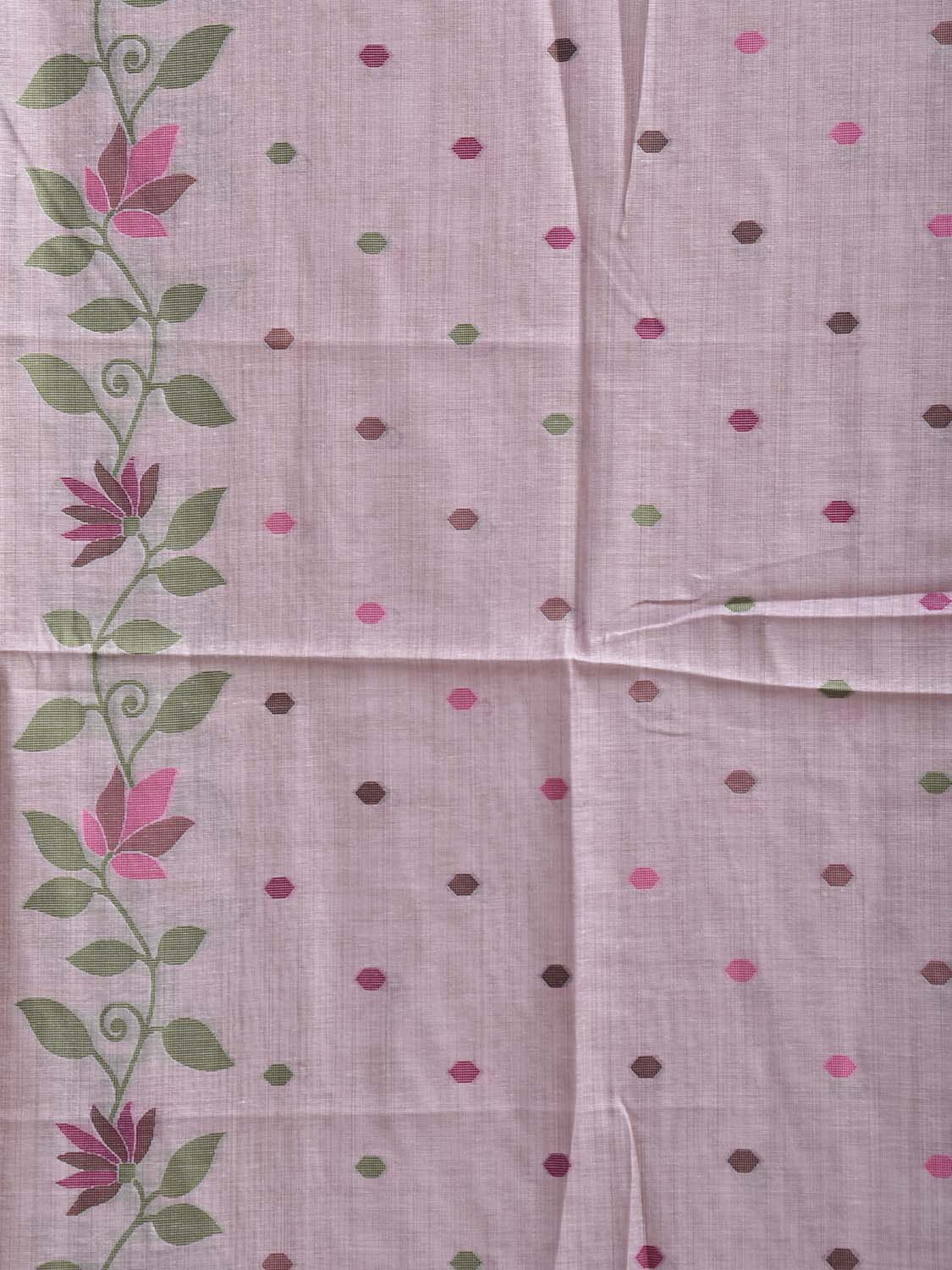Light Pink Dhakai Jamdani Cotton Viscose Saree with Floral Pallu and Border Design dj0310