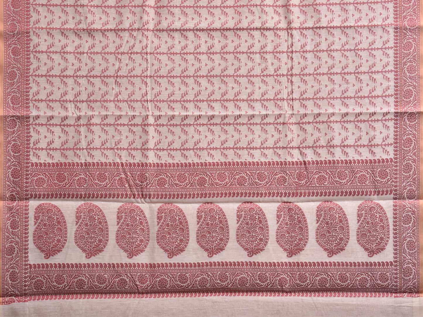 Red and White Dhakai Jamdani Cotton Viscose Saree with All Over and Pallu Design dj0311