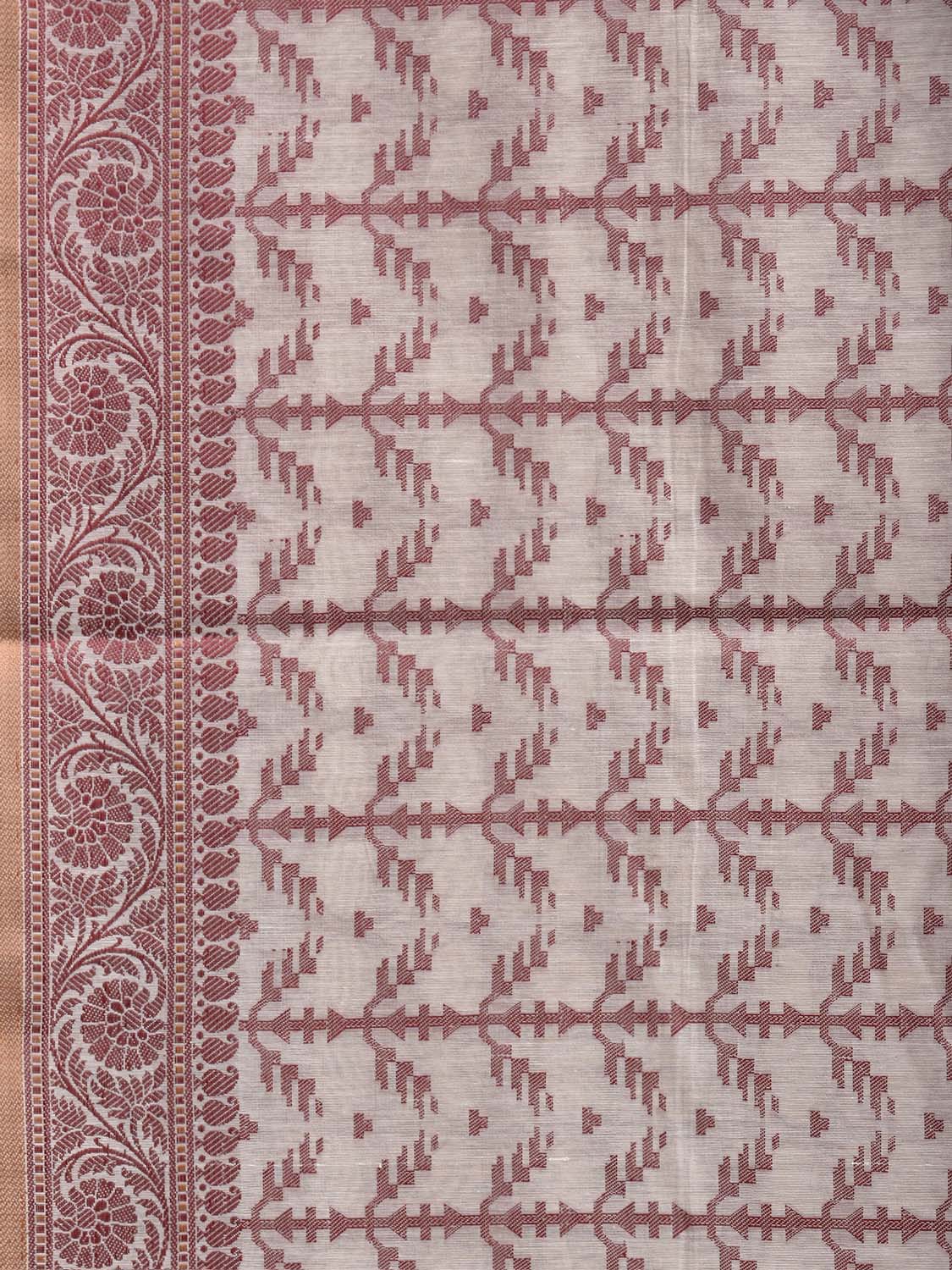 Red and White Dhakai Jamdani Cotton Viscose Saree with All Over and Pallu Design dj0311
